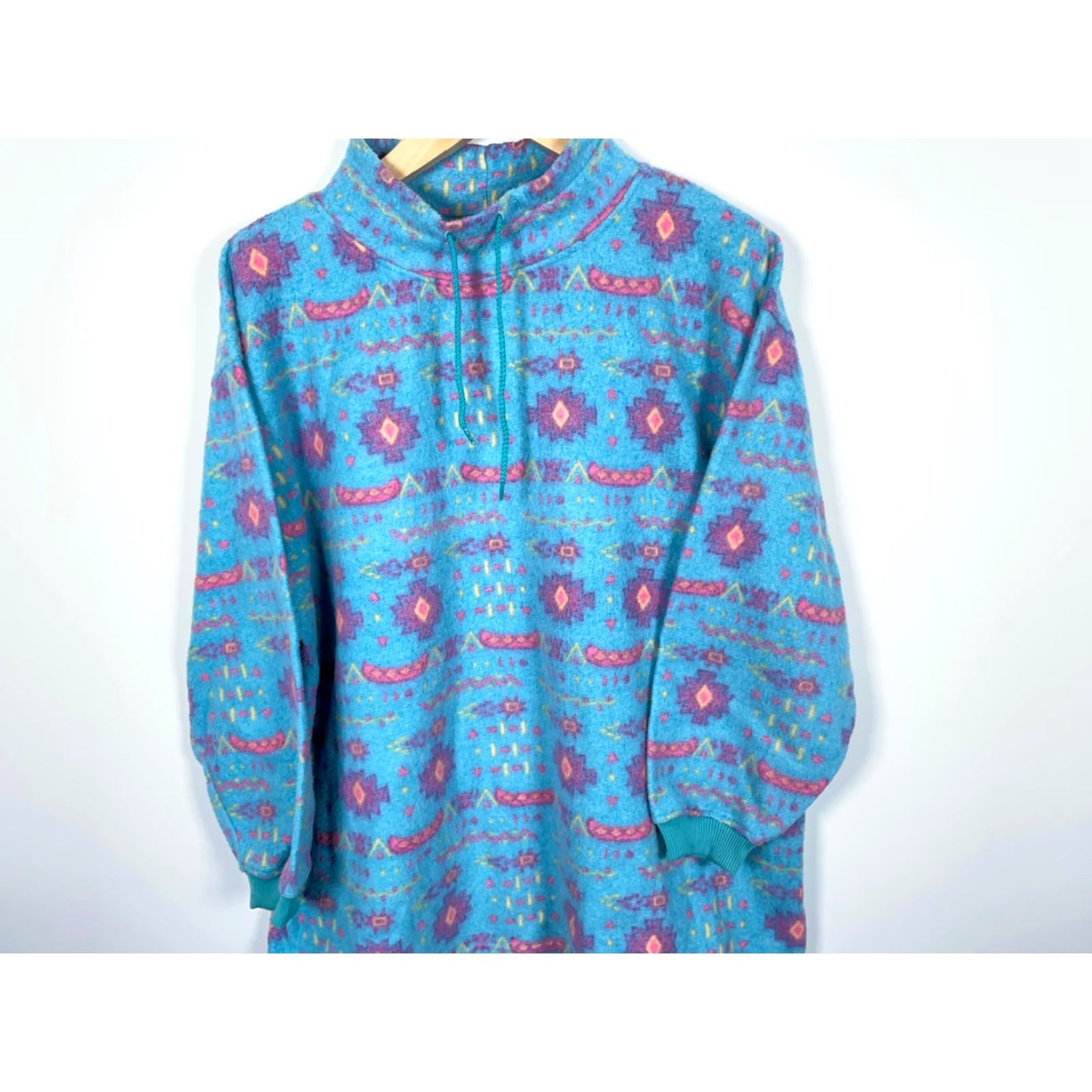 Vintage VINTAGE Eve Aztec Pattern Fleece Jacket Womens 3X Light Blue Geometric Southwestern Size XXL / US 16-18 / IT 52-54 - 4 Thumbnail