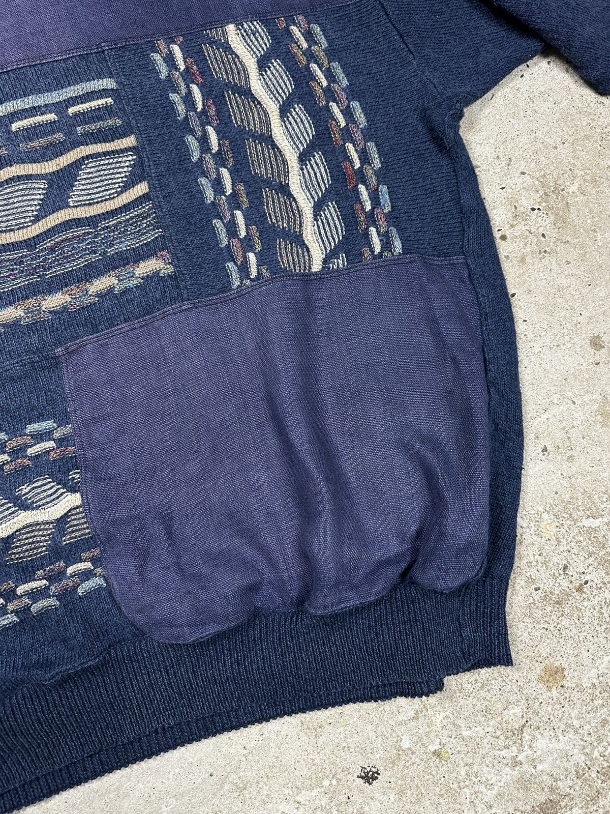 Coogi × Japanese Brand × Vintage Vintage 90s Coogi Style Patchwork Navy Sweater Jumper Size US XL / EU 56 / 4 - 4 Thumbnail