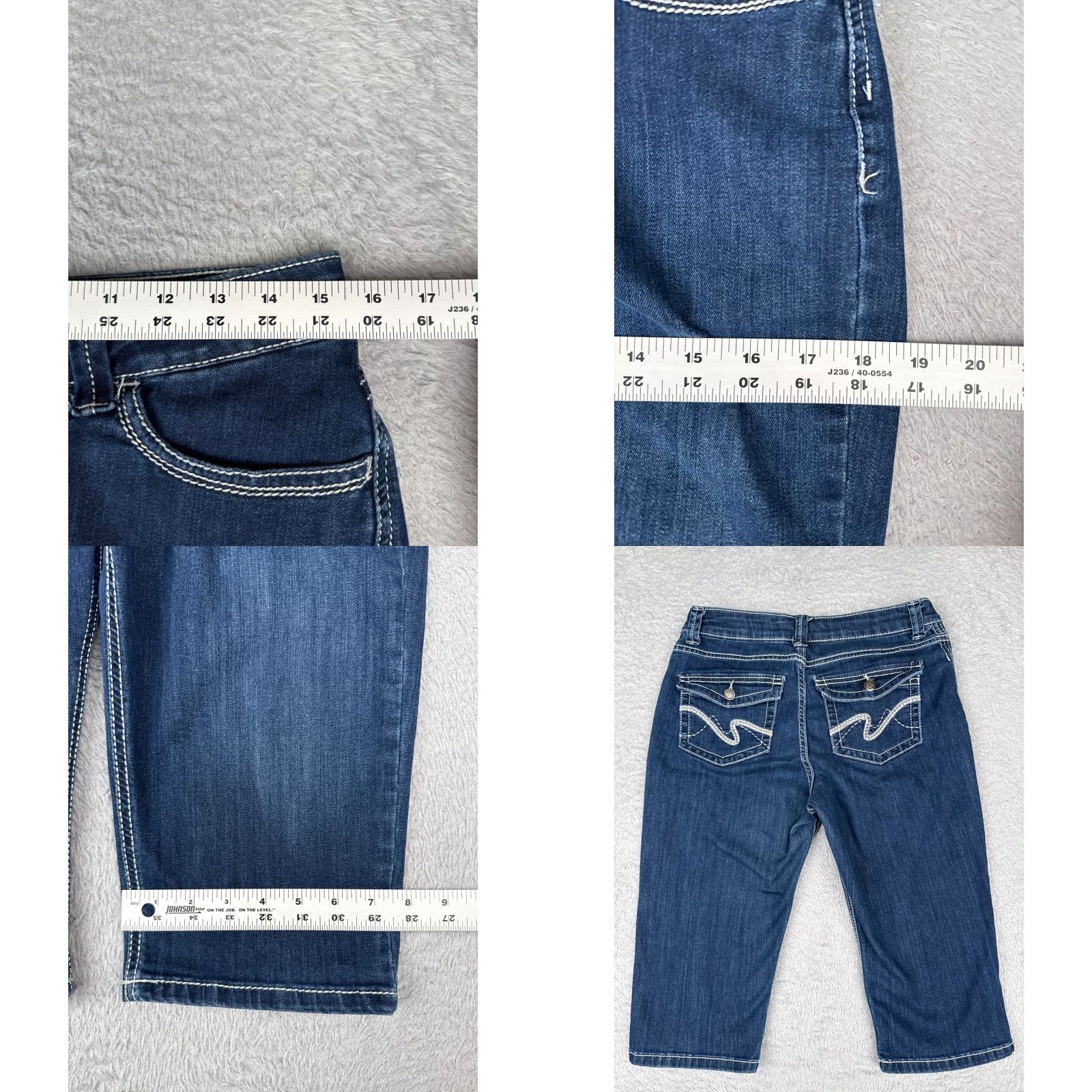 Lee Lee Jeans Womens Capri 30x16 Denim Blue 12P Petite Regular Slender Secret 5-Pocket Mid Rise Size 34" / US 12 / IT 48 - 9 Thumbnail