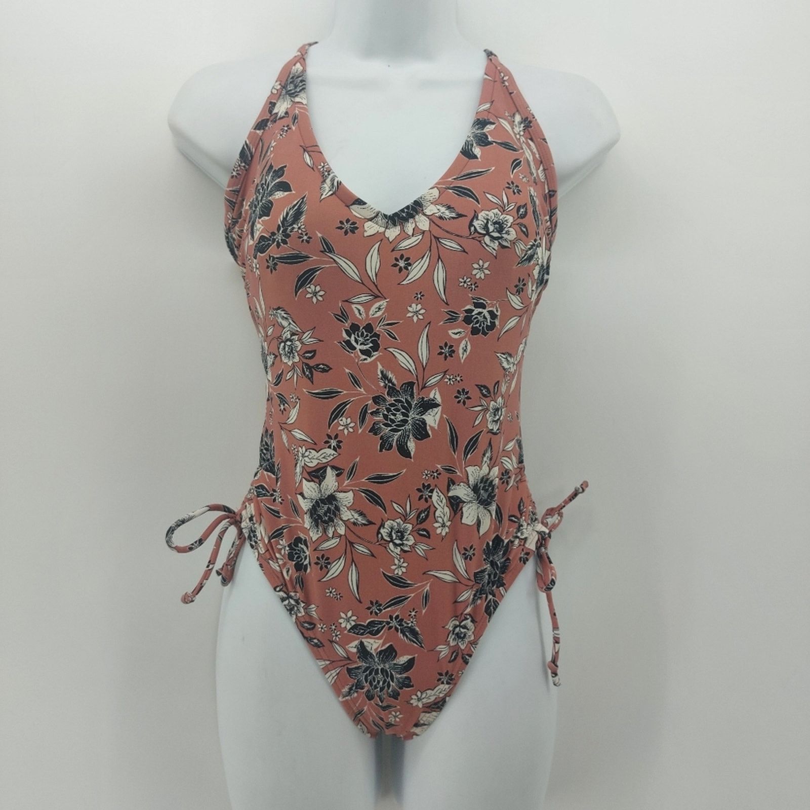 Other Kona Sol Women's Swimsuit Halter Top Floral Mauve Black Sz S Size S / US 4 / IT 40 - 4 Thumbnail