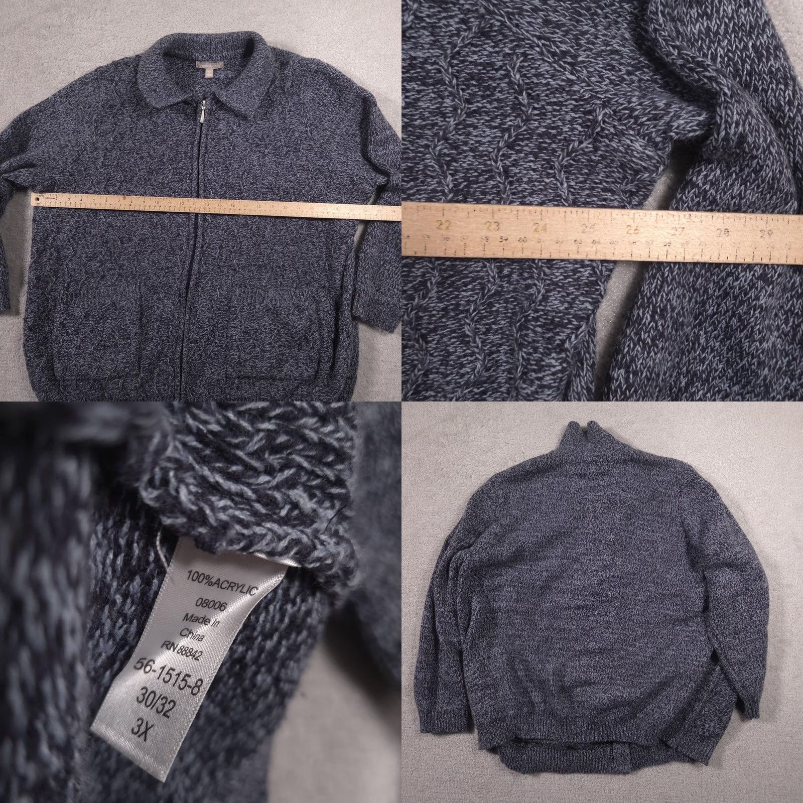 Vintage VINTAGE Woman Within Sweater Womens 3X Gray Full Zip Collared Cable Knit Pockets Plus Size XXL / US 16-18 / IT 52-54 - 8 Thumbnail