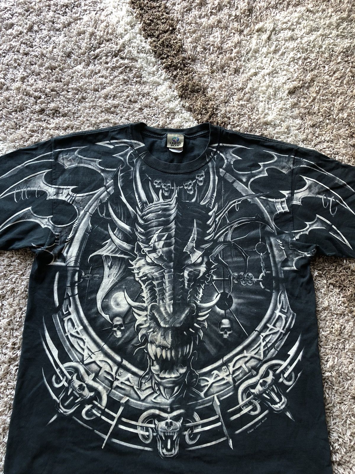 Liquid Blue × Vintage Y2K Vintage Liquid Blue Dragon Skull T-Shirt OverPrint 2001 Size US XL / EU 56 / 4 - 2 Thumbnail