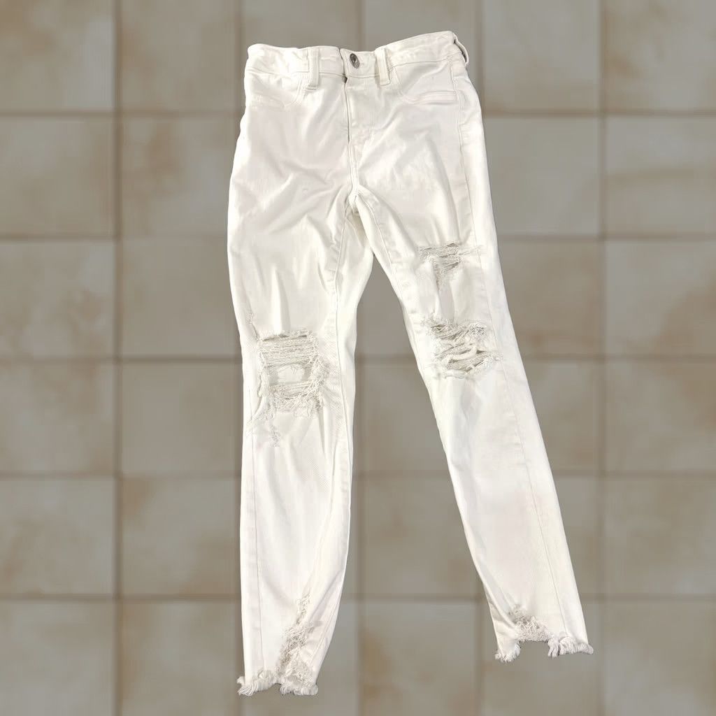 American Eagle Outfitters American Eagle jegging jeans Womens 4 Short White Distressed Stretch Denim Ankle Zip Pockets Slim 5-Pocket Size 27" / US 4 / IT 40 - 1 Thumbnail