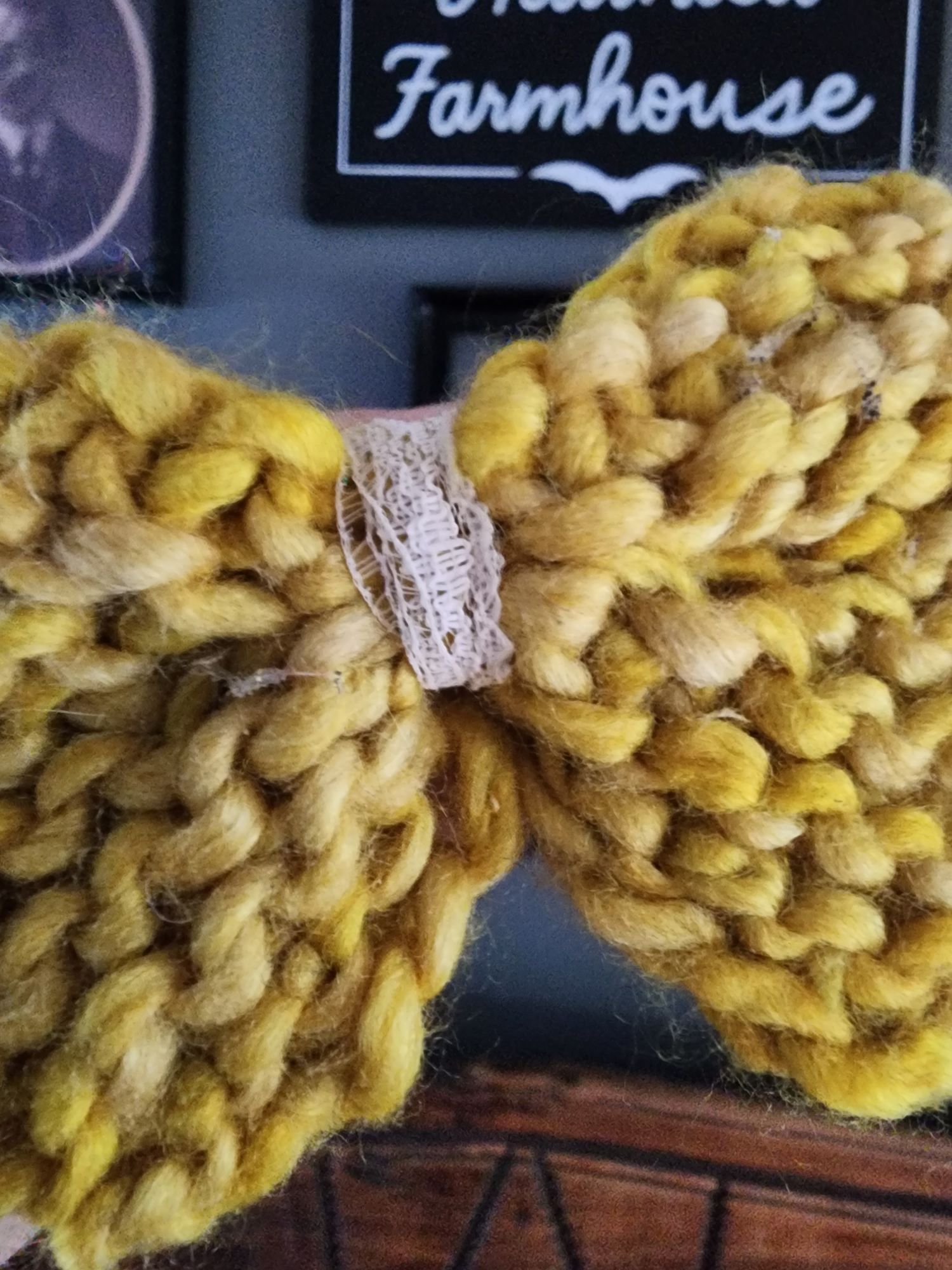 Handmade Knit Hair Bow, Handknitted Maize Yellow Ponytail Holder or H Size ONE SIZE - 5 Thumbnail