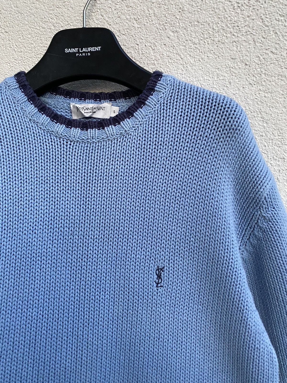 Yves Saint Laurent Heavy YSL Sweater Blue Knit YSL Sweatshirt Size US S / EU 44-46 / 1 - 11 Thumbnail
