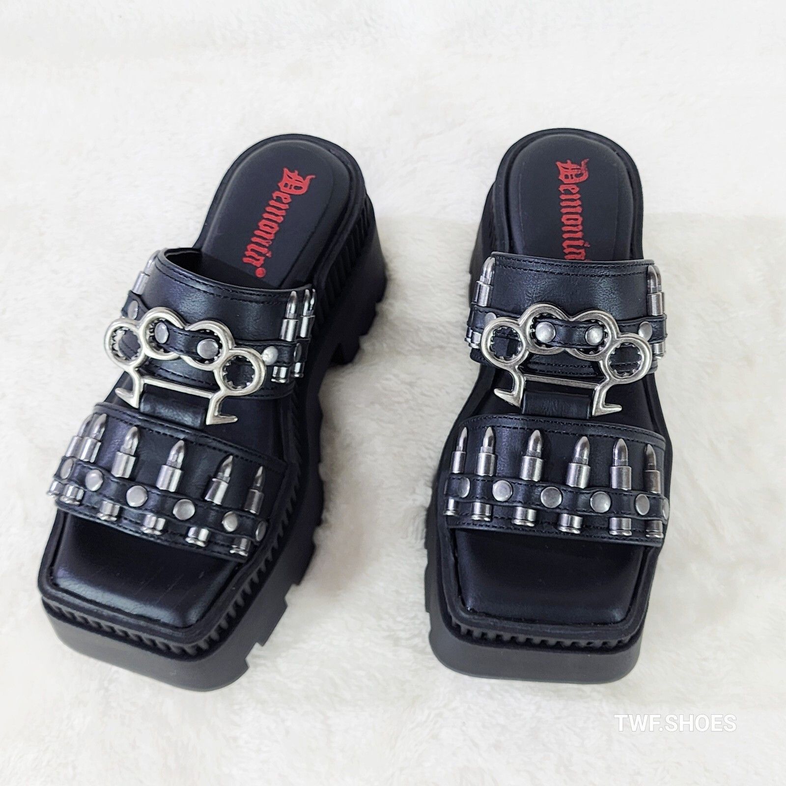 Demonia Cult DEMONIA Wrath Bullet Stud Brass Knuckle Platform Goth Sandal Size US 8 / IT 38 - 1 Thumbnail