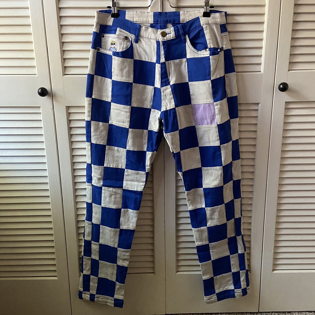 KidSuper Studios Blue White Check Straight Fit Pants Patch