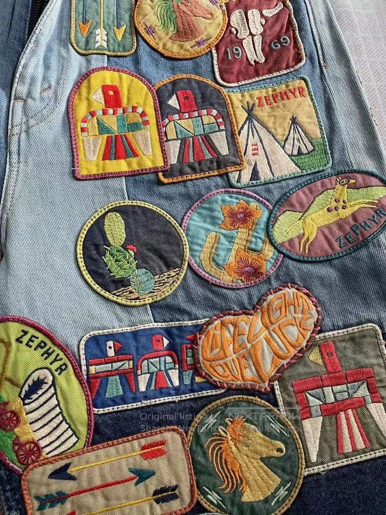 Kapital KAPITAL Embroidered Patchwork Denim Shorts. Size US 34 / EU 50 - 3 Thumbnail