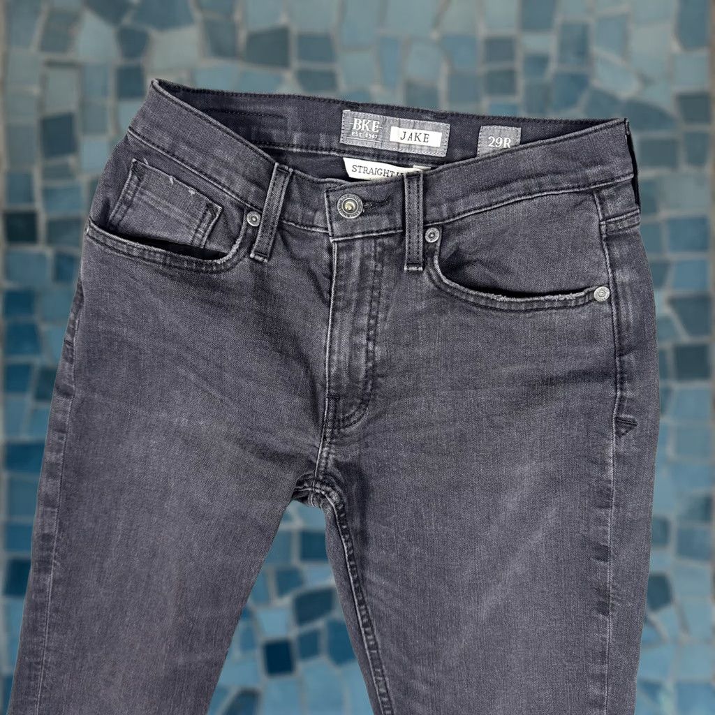 Vintage BKE Jake Jeans Mens 29R Charcoal Straight Stretch Mid Rise Denim Whisker Cowboy Reg Mens Jeans Size US 29 - 1 Thumbnail