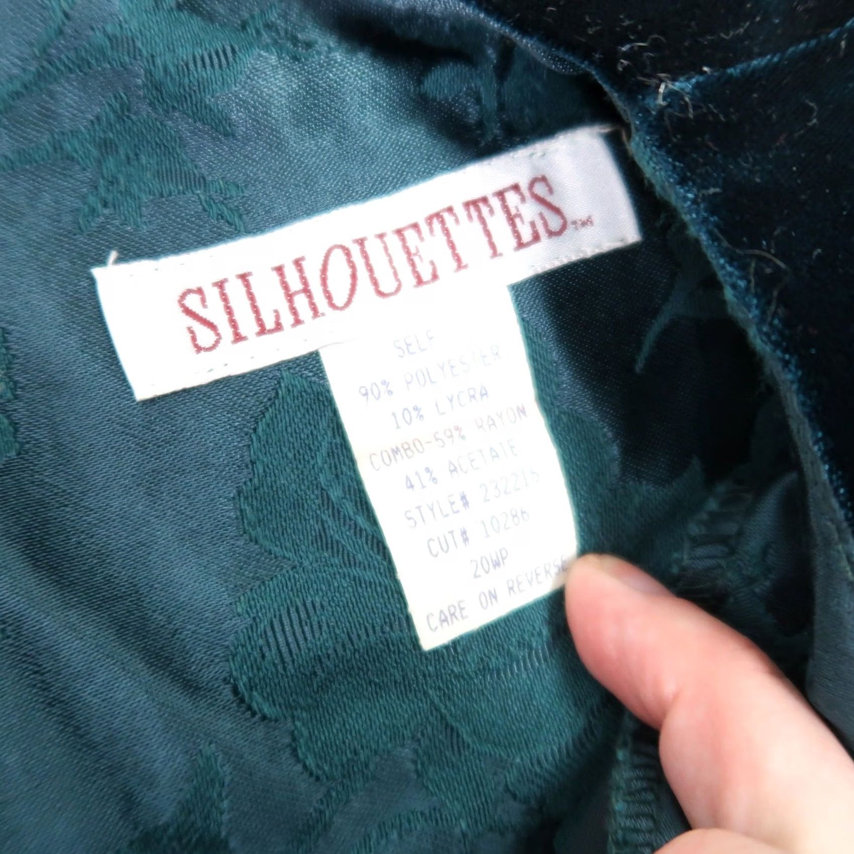 Velvet VINTAGE Silhouettes 90s dark green velvet top and satin pants set Women 20WP Casual Workwear Party Floral Size 3XL / US 20-22 - 5 Thumbnail