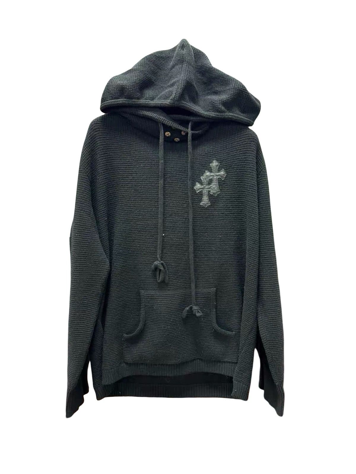 Chrome Hearts Cashmere leather cross patch waffle knit silver hoodie Size US M / EU 48-50 / 2 - 2 Thumbnail