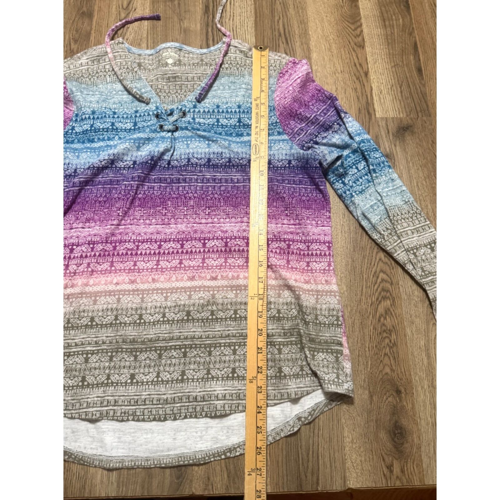 Vintage Ruff Hewn Shirt Women's XL Long Sleeve V-Neck Purple Blue Red Brown Shirt Size XL / US 12-14 / IT 48-50 - 7 Thumbnail