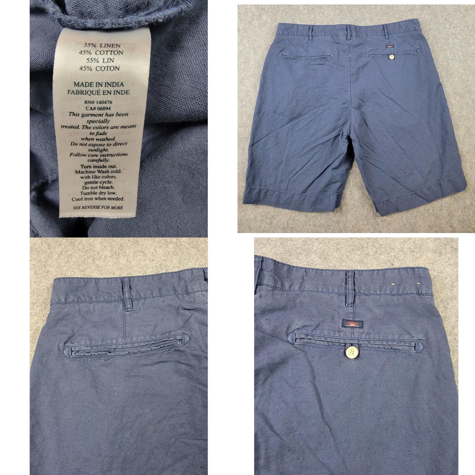 Faherty Faherty Mens 34 Chino Shorts Blue Linen Cotton Zip Fly Pockets Casual Summer Size US 34 / EU 50 - 8 Thumbnail