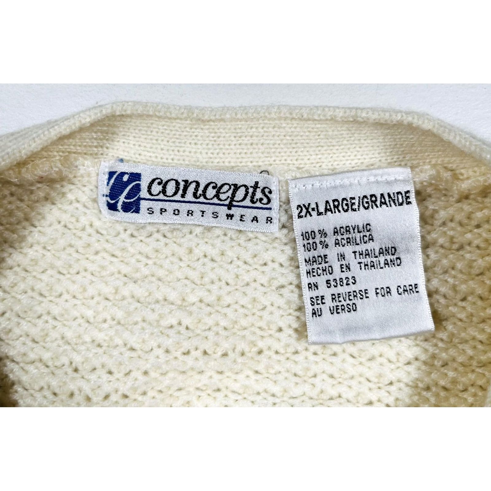 Vintage Concepts Sportswear Cardigan Sweater Womens 2X Ivory Button Front Pockets Knit Size XXL / US 16-18 / IT 52-54 - 3 Thumbnail