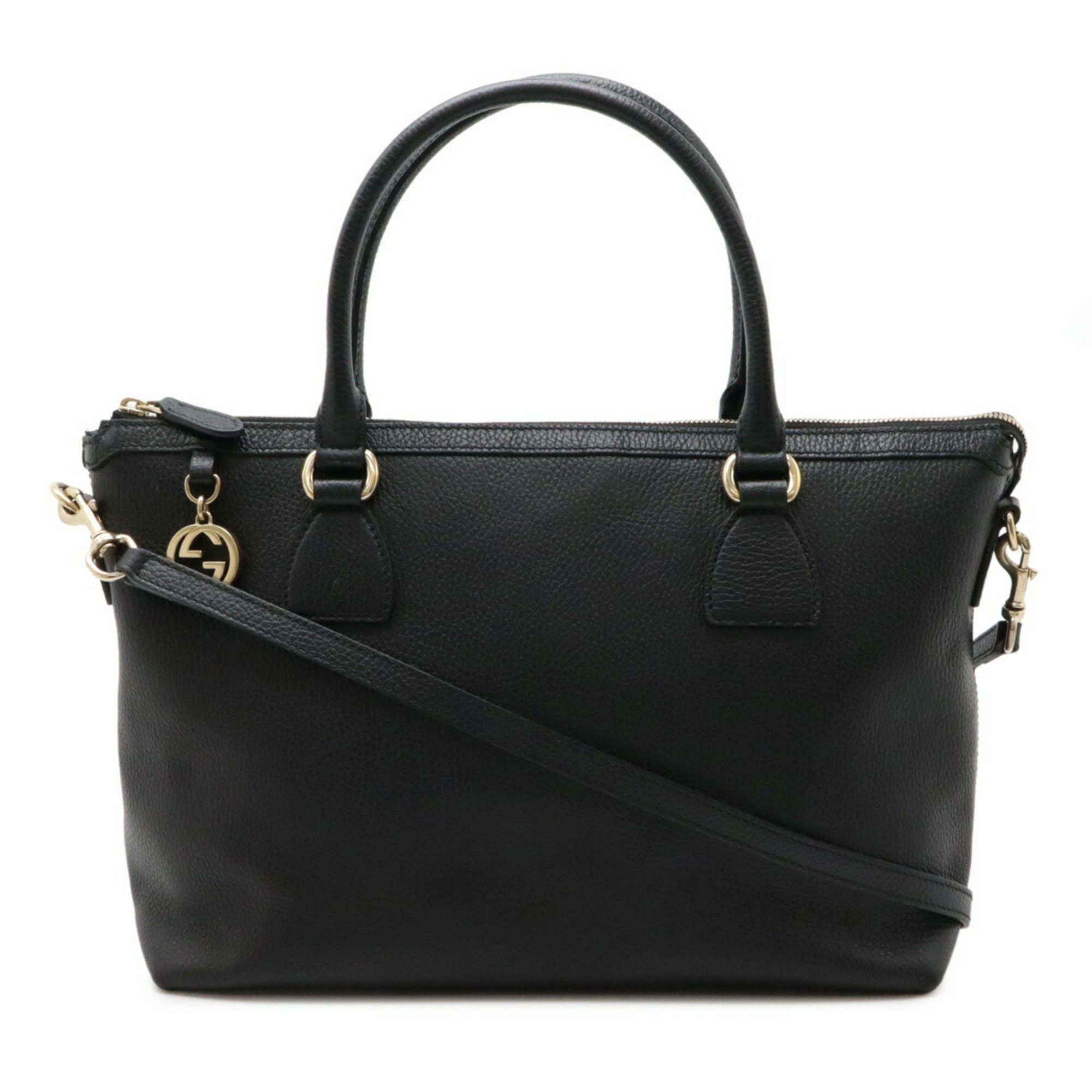 Gucci Interlocking G Tote Bag Shoulder Leather Black 449650, Women's