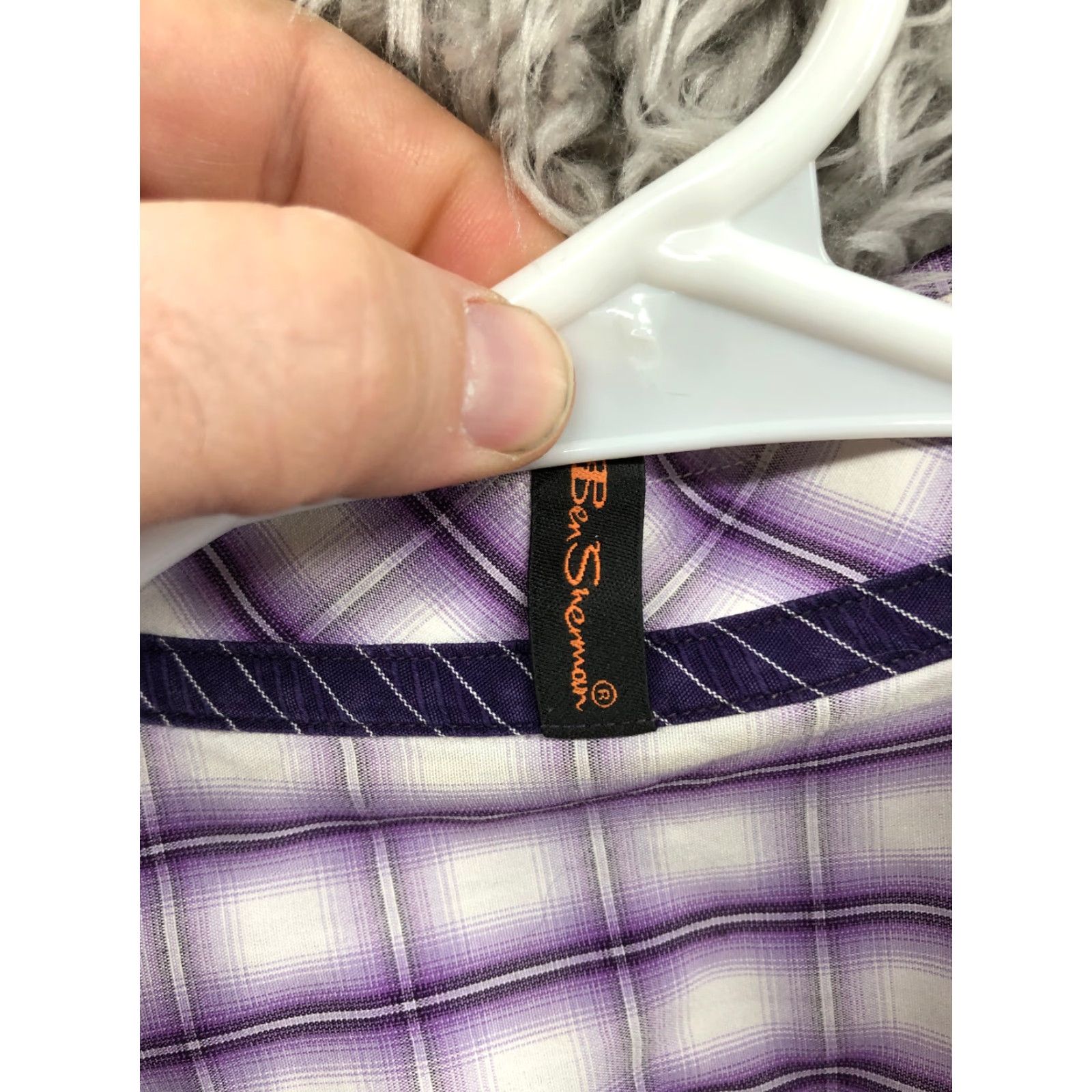 Ben Sherman Ben Sherman Shirt Mens Purple Long Sleeve Spread Collar 16.5 32-33 Button-Up Regular Plaid Size US XL / EU 56 / 4 - 6 Thumbnail