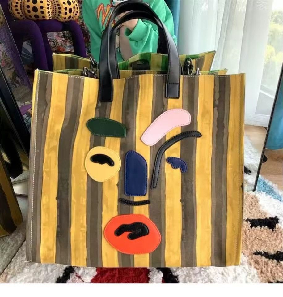 Handmade Canvas Capacity Designer Cartoon Shoulder Shopping Bag Size ONE SIZE - 5 Thumbnail