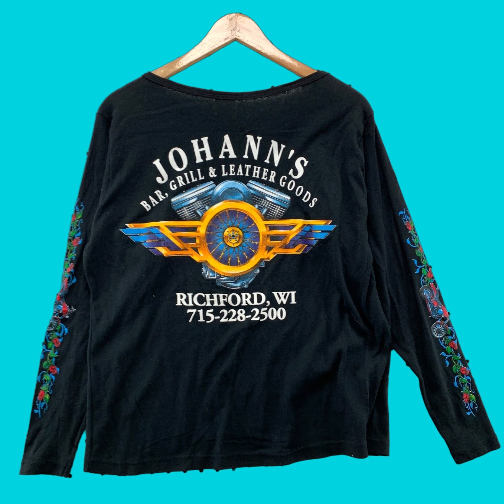 Vintage VINTAGE Lady Rider Motorcycle Shirt Womens XL Black Floral Long Sleeve 20x23.5 Johanns Bar Leather Grill Size XL / US 12-14 / IT 48-50 - 1 Thumbnail
