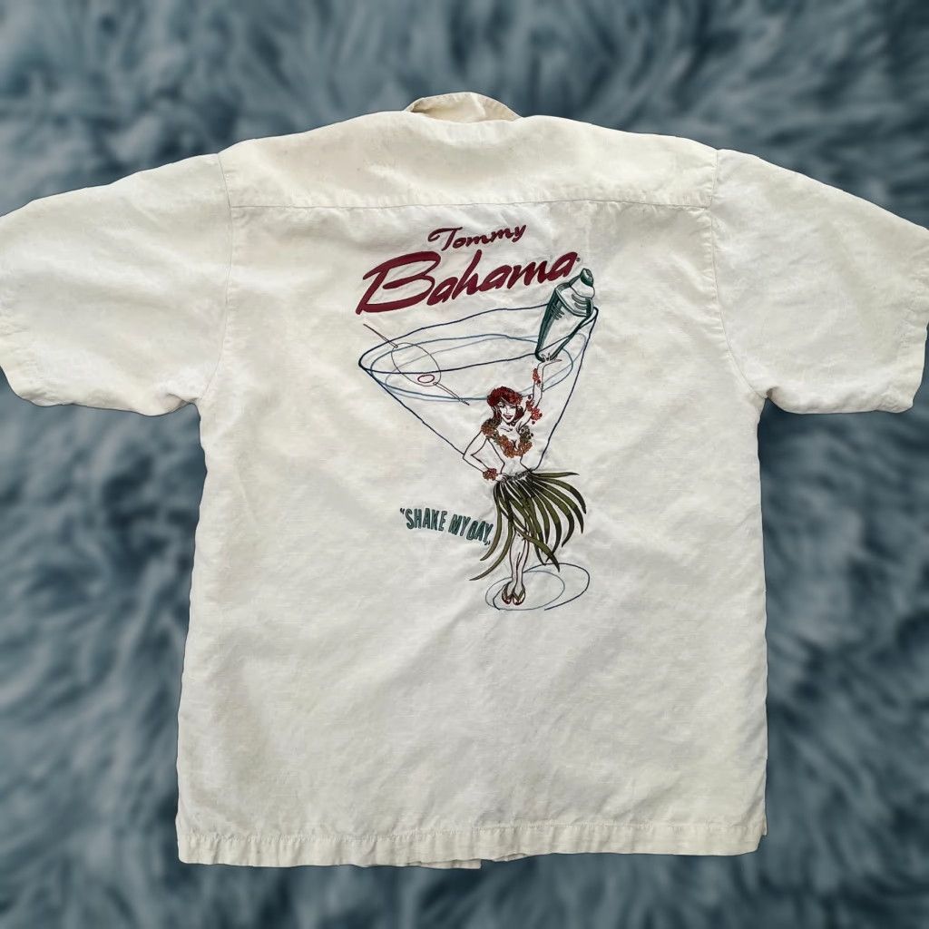 Tommy Bahama VINTAGE Tommy Bahama Shirt Adult Medium Beige Embroidered Hula Girl Martini Glass Tropical Mens Size US M / EU 48-50 / 2 - 1 Thumbnail