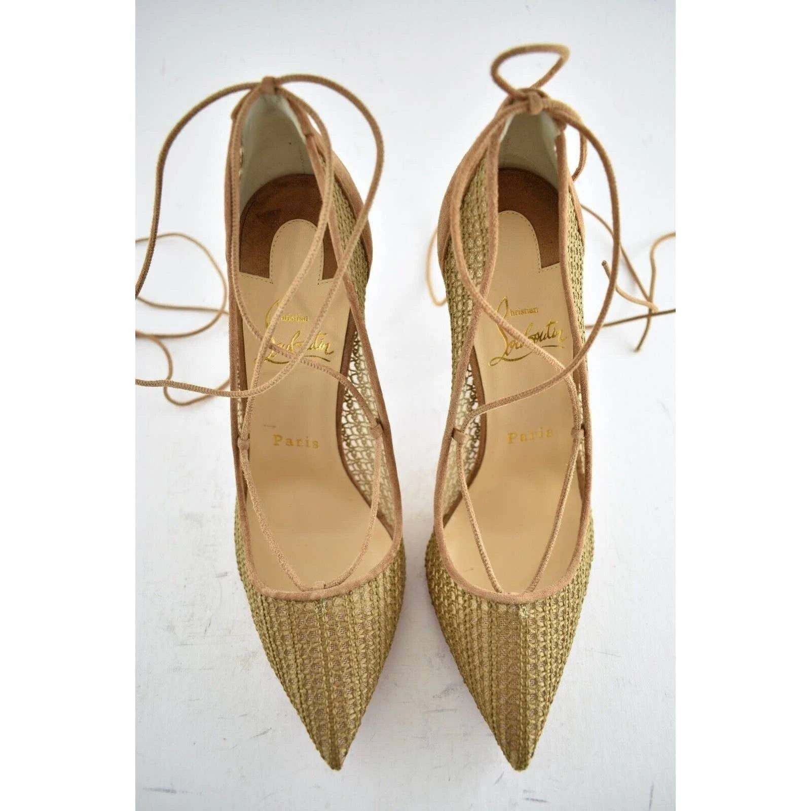 Christian Louboutin Peropik 100 Biscotto Brown Suede Lace Up Tie Heel Pump 37 Size US 7 / IT 37 - 7 Thumbnail