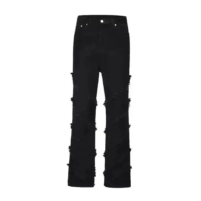 Japanese Brand Black Frayed Stacked Denim Jeans Size US 32 / EU 48 - 6 Thumbnail