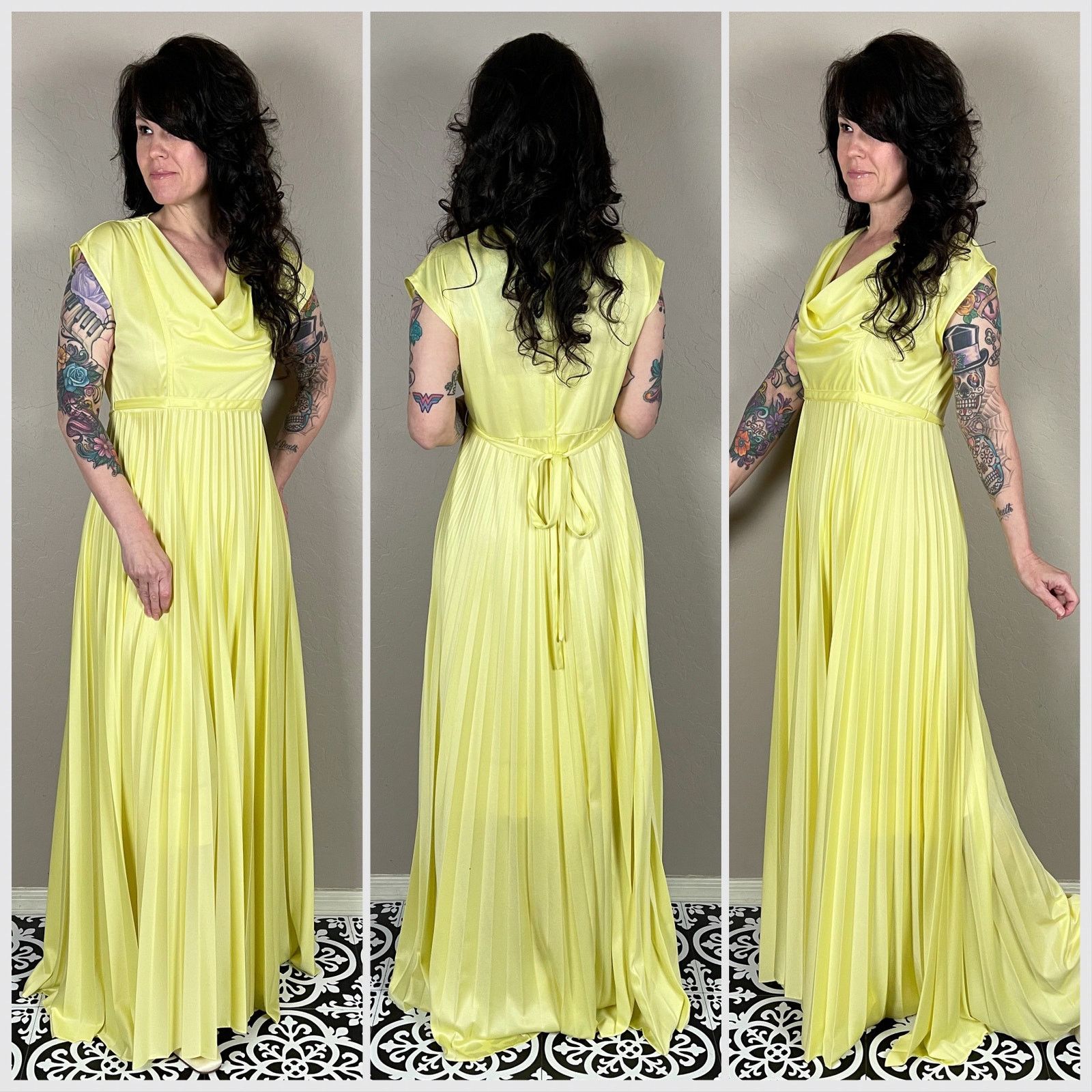 Vintage Vintage 1970s Pastel Yellow Sleeveless Pleated Maxi Dress Size M / US 6-8 / IT 42-44 - 2 Thumbnail