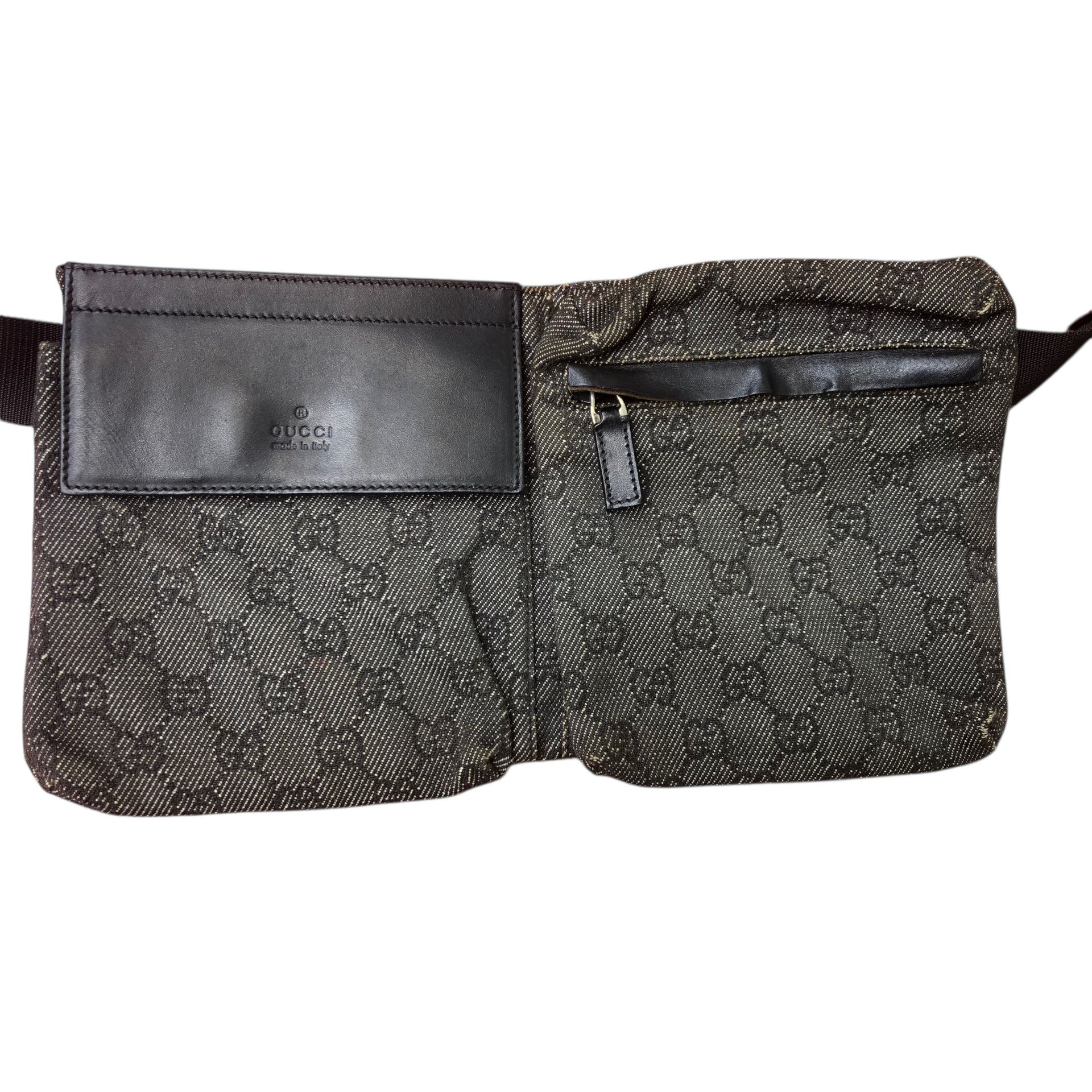 Gucci 🔥Vintage GUCCI Black GG Denim Canvas Web Waist Belt Bag Size ONE SIZE - 3 Thumbnail