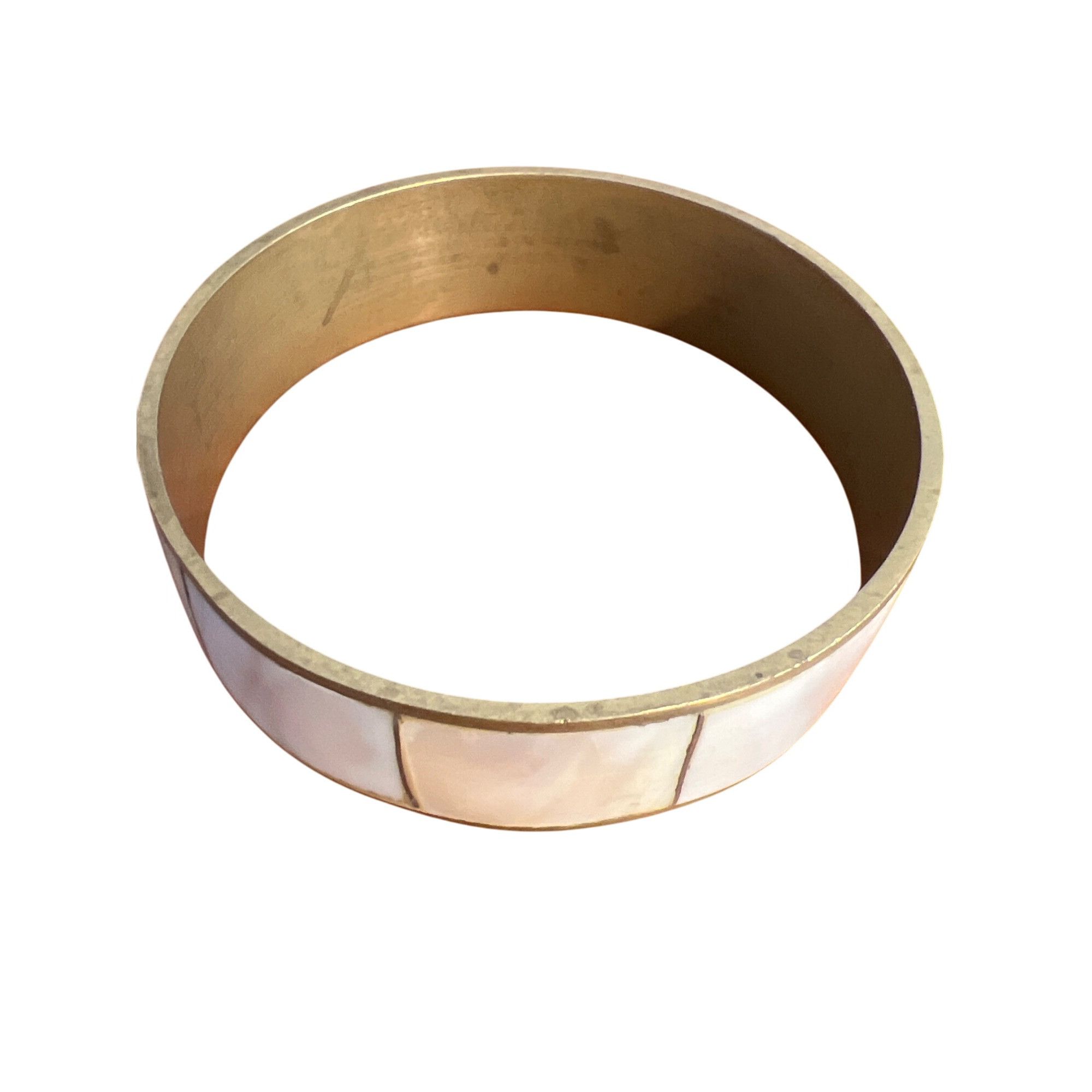 Other Vintage Mother Of Pearl Inlay Brass Bangle Bracelet Estate S Size ONE SIZE - 3 Thumbnail