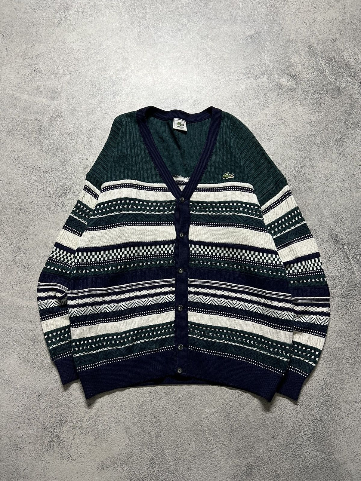 Lacoste × Vintage Vintage Y2k Lacoste Acrylic Striped Cardigan Sweater 00’s Size US M / EU 48-50 / 2 - 2 Thumbnail