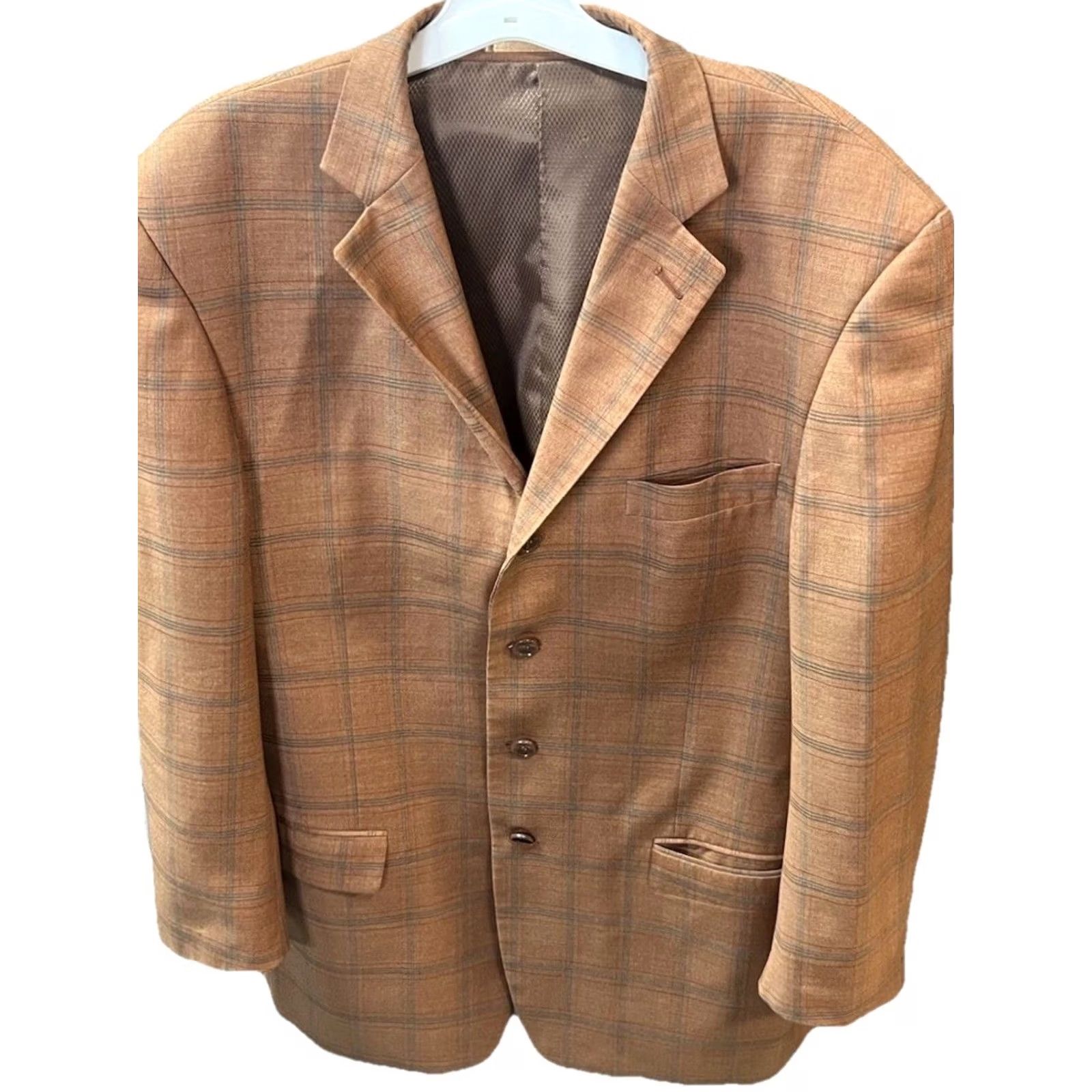 Santoni Mantoni Super 140's Wool Blazer Mens 42L Rust Color Milan Italy Check Pattern Size 42R - 2 Thumbnail