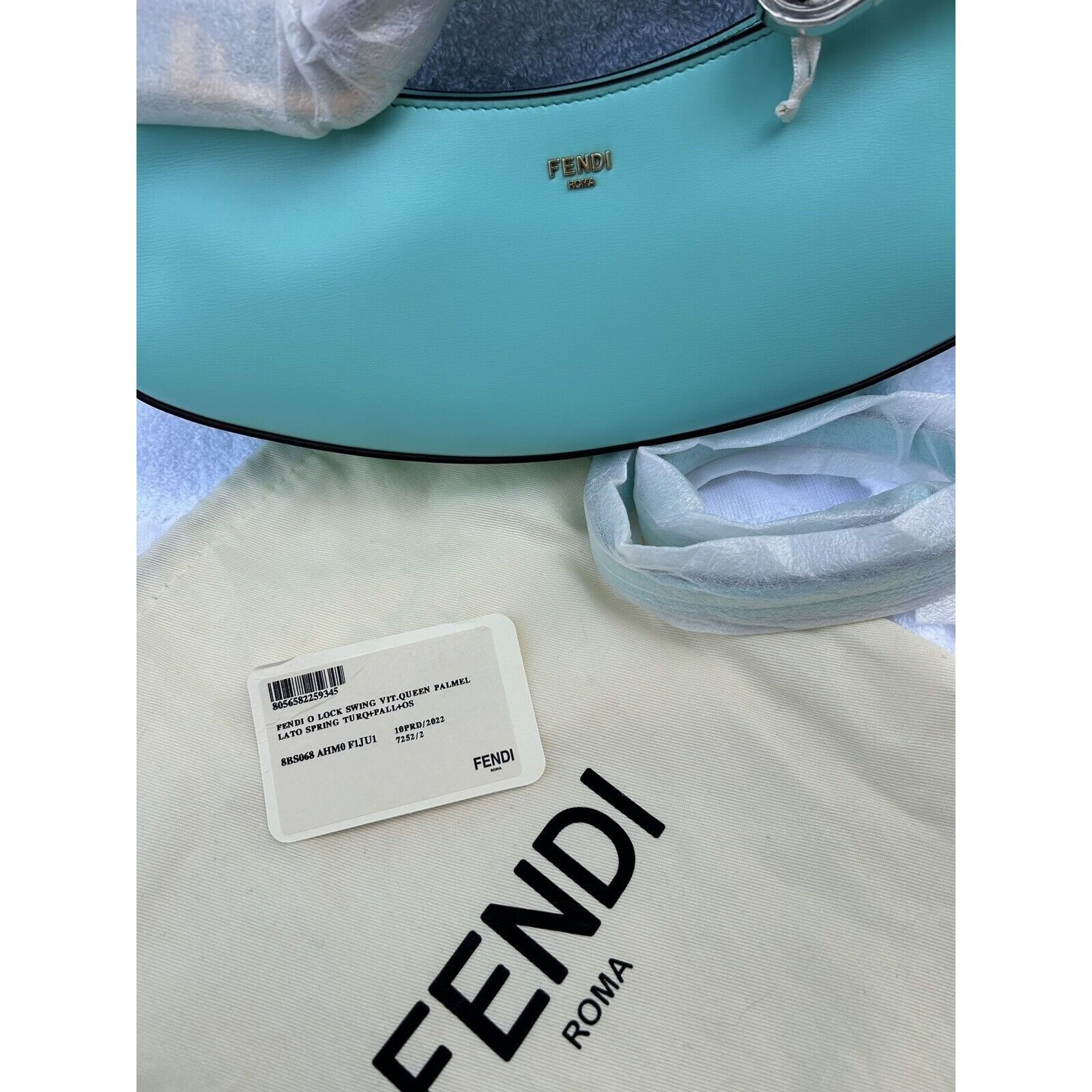 Fendi FENDI TIFFANY BLUE O’LOCK BAGUETTE LEATHER HOBO HANDBAG W BA Size ONE SIZE - 3 Thumbnail