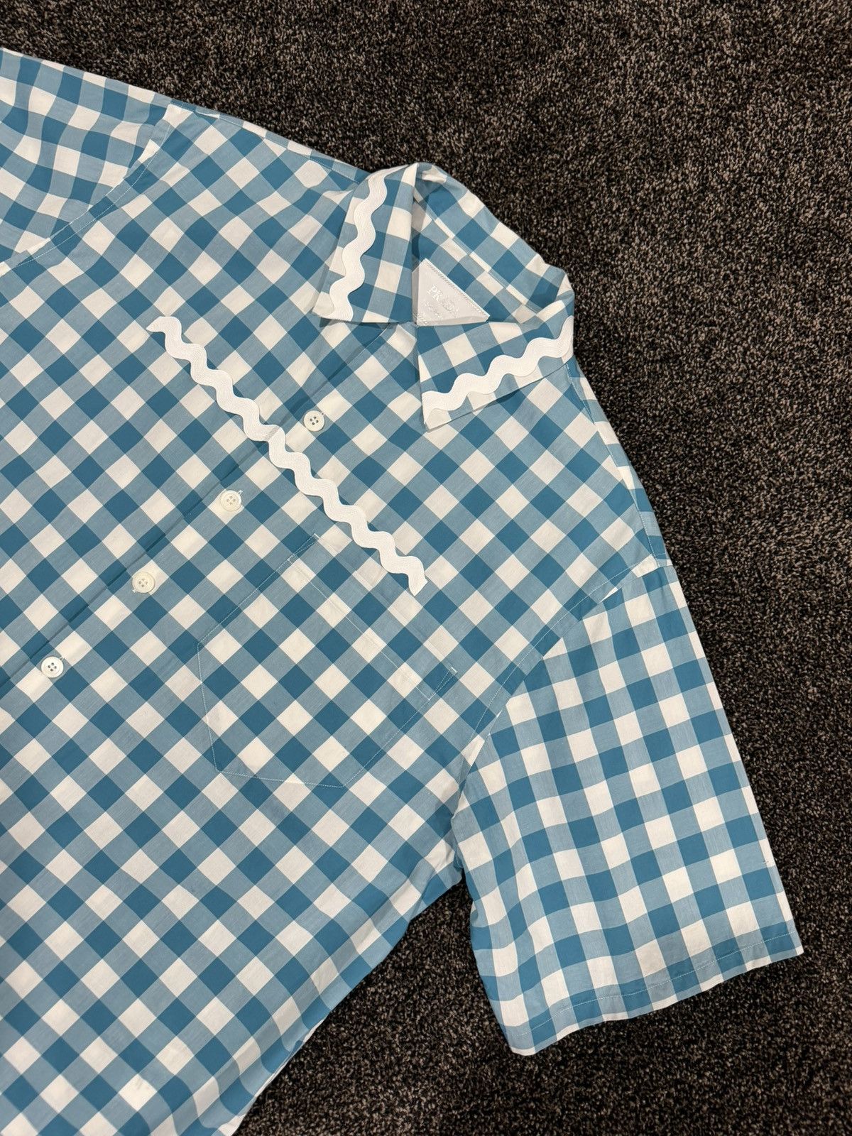 Prada PRADA x Raf SS23 Gingham Blue Plaid Stripe Button Logo Shirt Size US XL / EU 56 / 4 - 7 Thumbnail