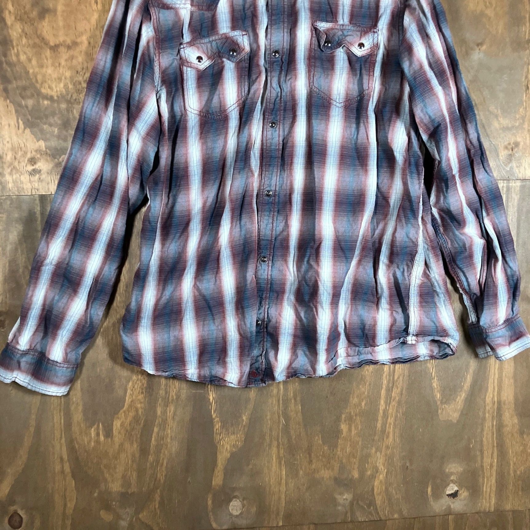 Cody James Cody James Mens Shirt Western Plaid Navy Red 3XLT Pearl Snap Button-Up Collared Long Sleeve 3XLT Casual Workwear Big & Tall Size US XXL / EU 58 / 5 - 3 Thumbnail