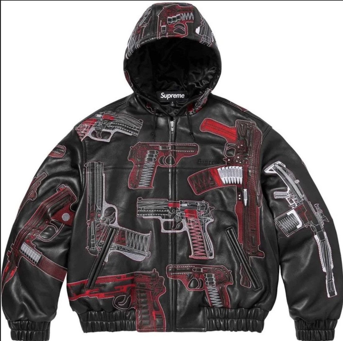 Supreme Supreme Guns Embroidered Hooded Leather Jacket (Black) (S) Size ONE SIZE - 1 Preview