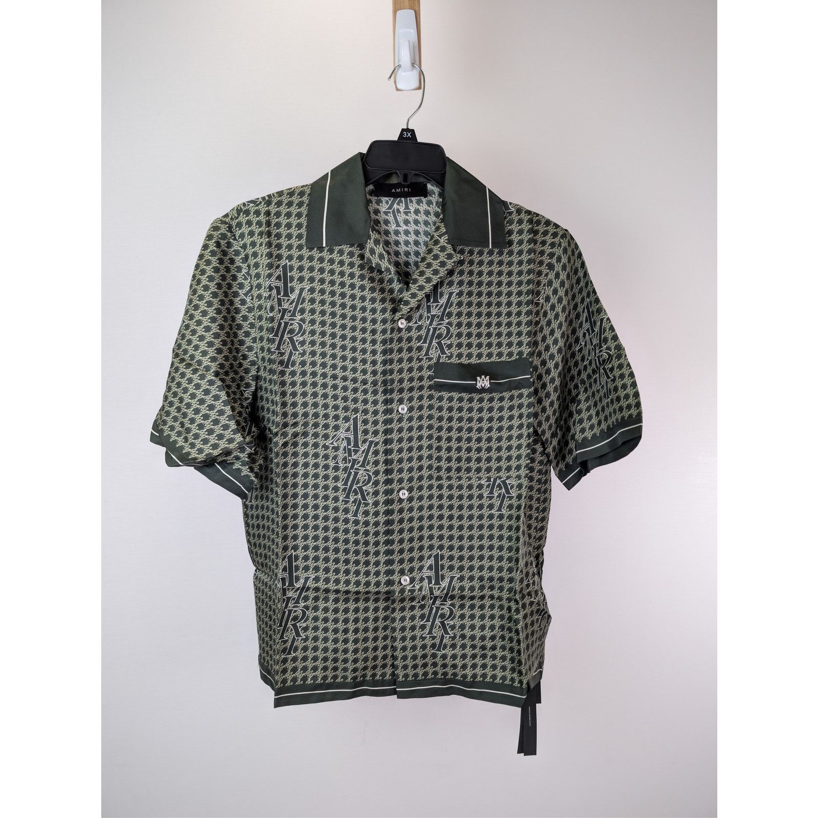 Amiri o1rshd1 Amiri Houndstooth Bowling Shirt in Rain Forest Size US M / EU 48-50 / 2 - 2 Thumbnail