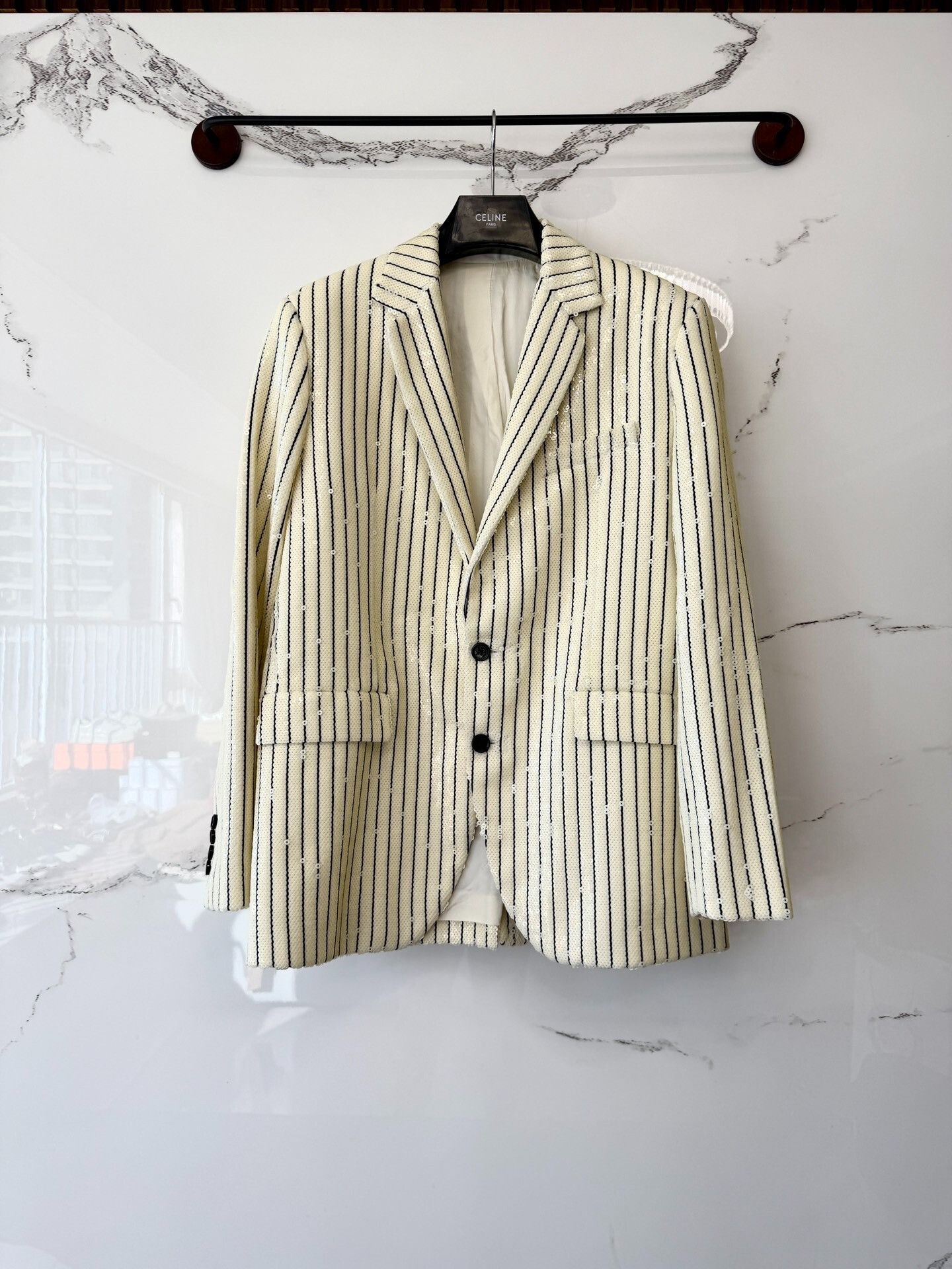 Celine Celine 19SS Runway White Scales Striped Blazer Size US S / EU 44-46 / 1 - 1 Thumbnail