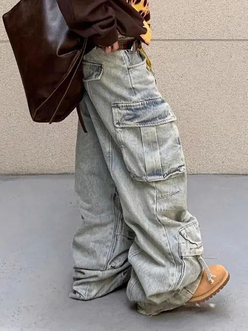 Japanese Brand × Jean Heavy design large pocket workwear draped wide leg jeans Size US 33 - 2 Thumbnail