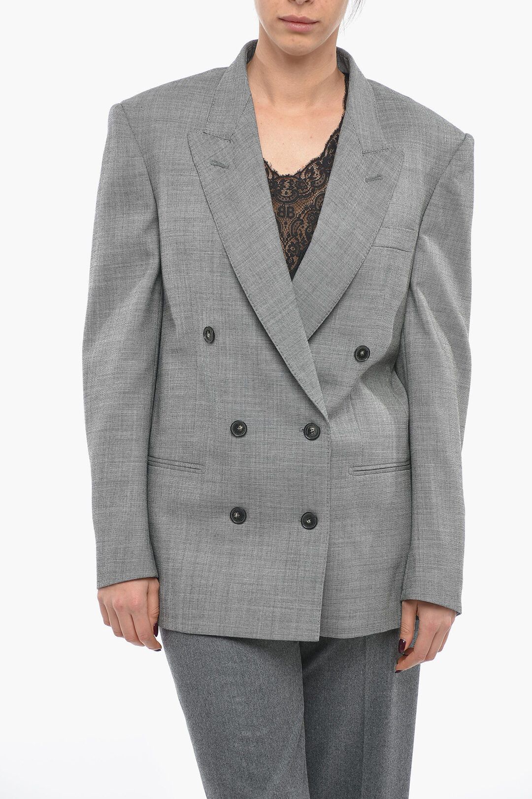 Stella McCartney og1mm0824 Double-Breasted Oversized Blazer in Grey Size XS / US 0-2 / IT 36-38 - 1 Thumbnail