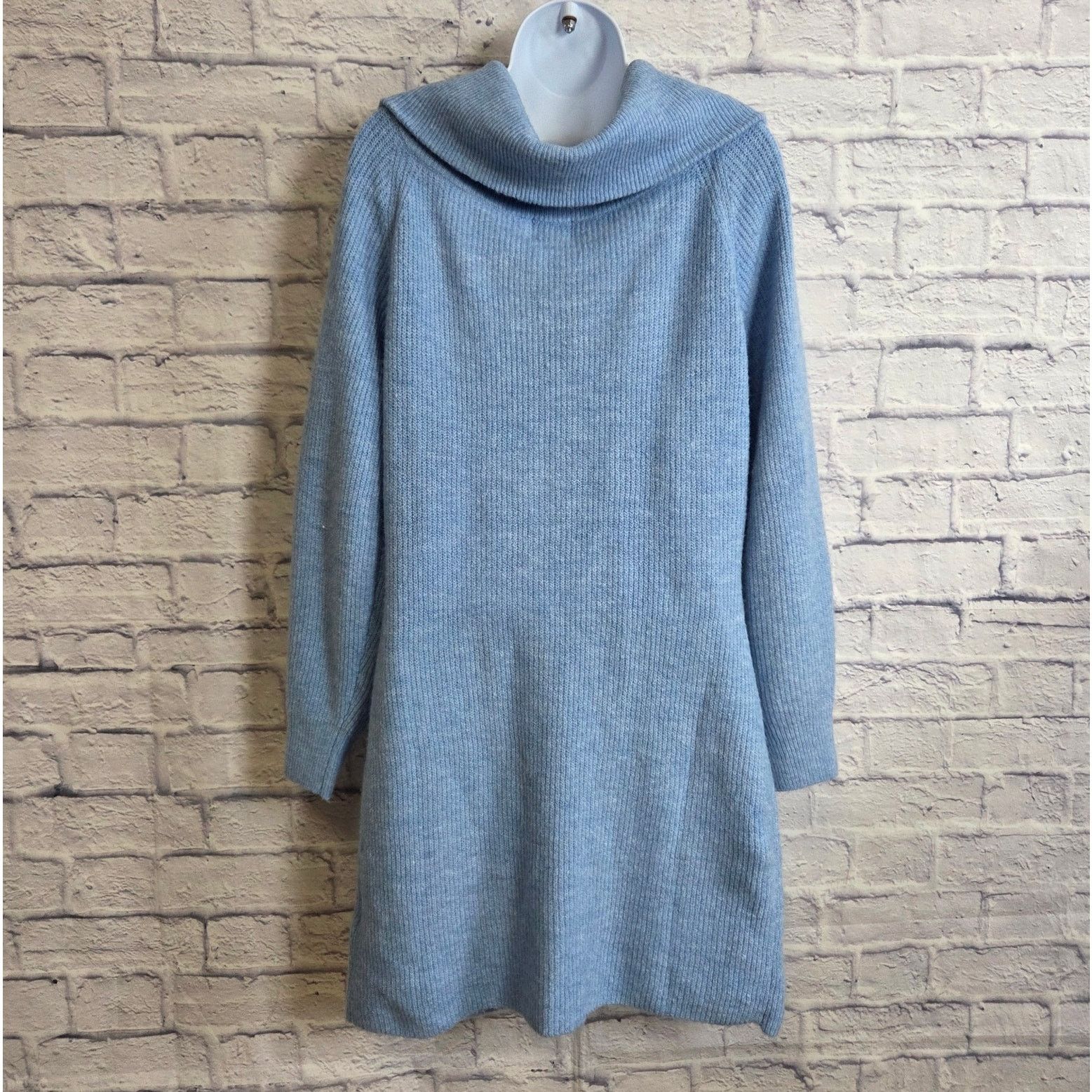 H&M H&M Large Blue Sweater Dress Versatile Cowl Neck Size L / US 10 / IT 46 - 2 Thumbnail