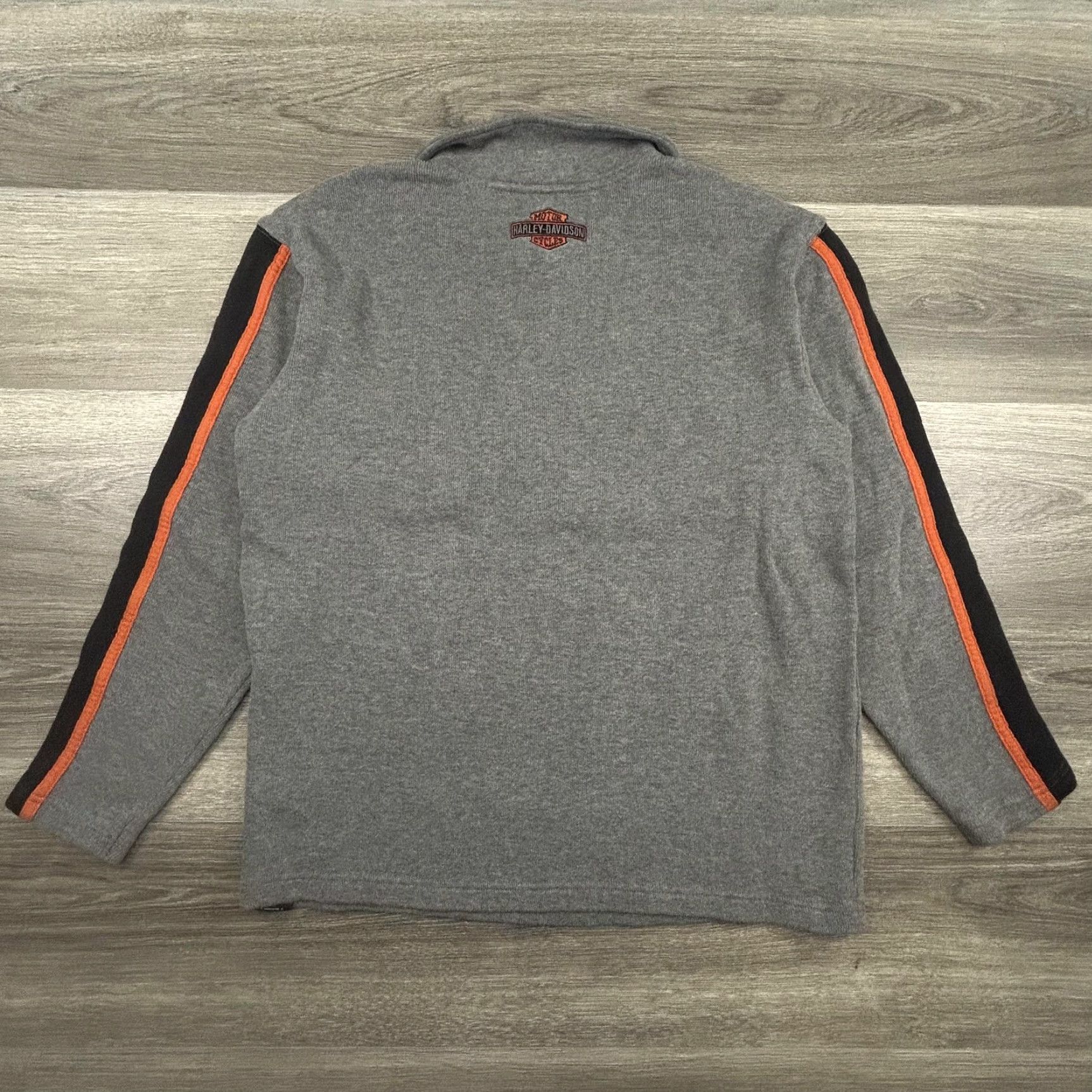 Harley Davidson VINTAGE Harley-Davidson Sweater Mens Medium Gray 1/4 Zip Pullover Sleeve Stripes Logo Graphic Print Size US M / EU 48-50 / 2 - 2 Thumbnail