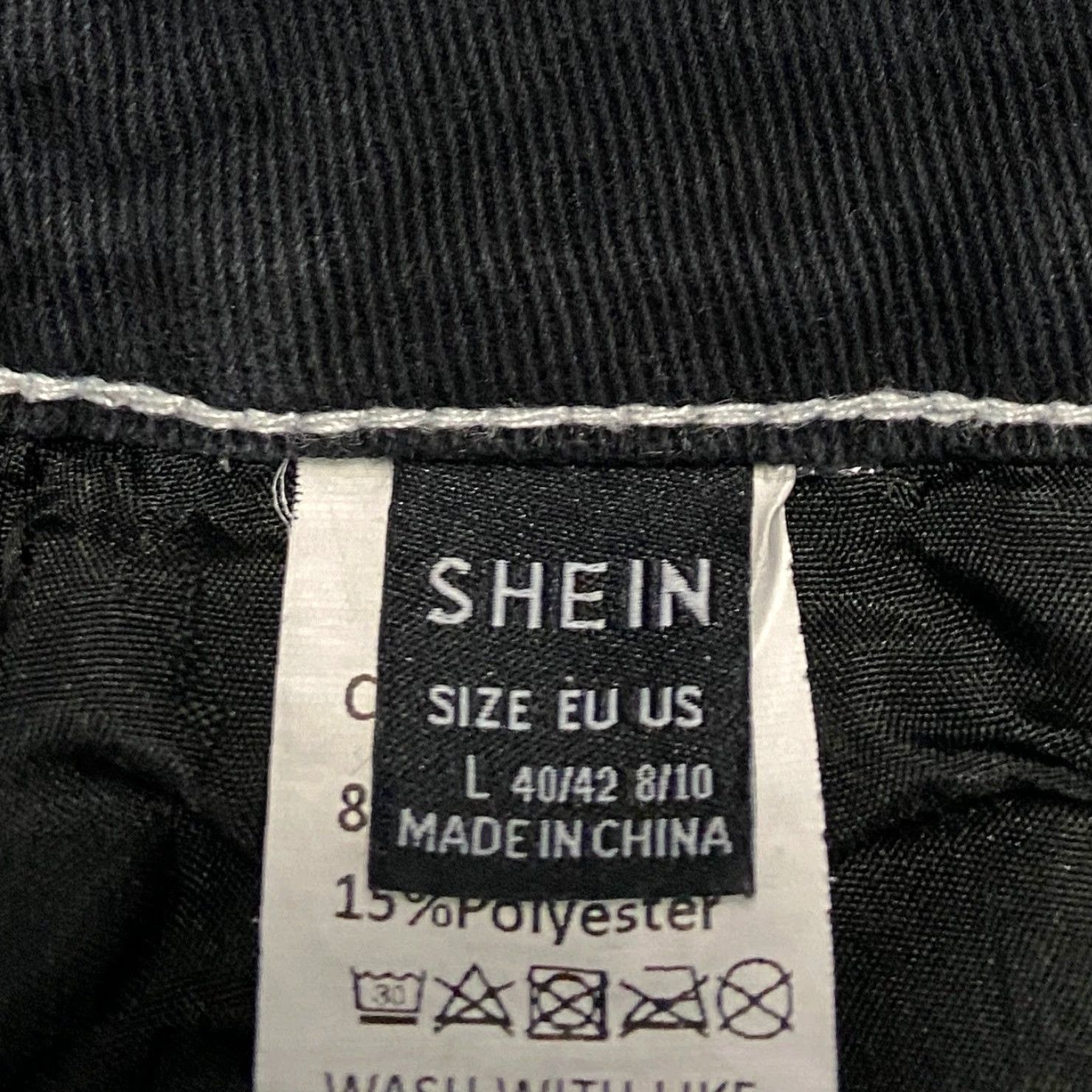 Shein SHEIN Cargo Pants Womens L Black Twill Cotton Blend Contrast Stitching Pockets Streetwear Y2K Casual Baggy Straight Front Logo Strap Size 36" / US 14 / IT 50 - 6 Thumbnail