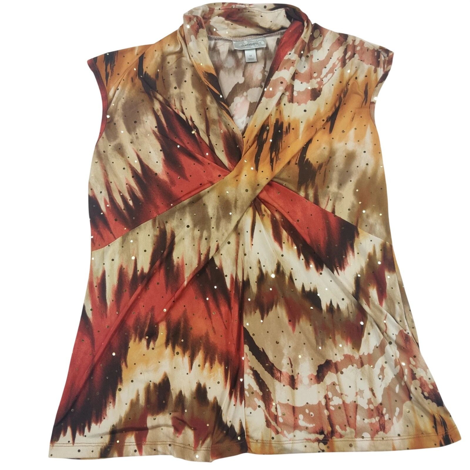 Other Dressbarn Embellished Blouse M Brown Red Criss Cross Abstrac Size M / US 6-8 / IT 42-44 - 10 Thumbnail