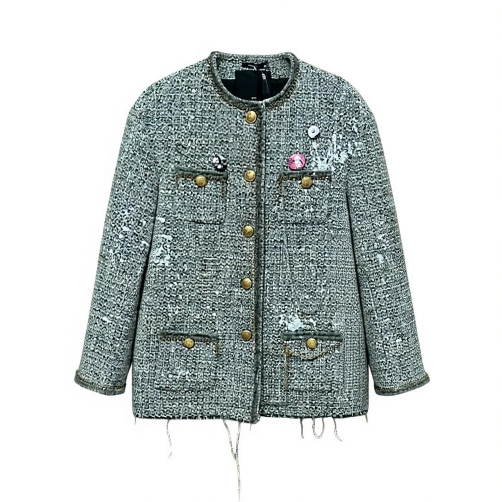 R13 R13 Slouch Embellished Tweed Jacket Gray Oversized Size M Size M / US 6-8 / IT 42-44 - 1 Thumbnail