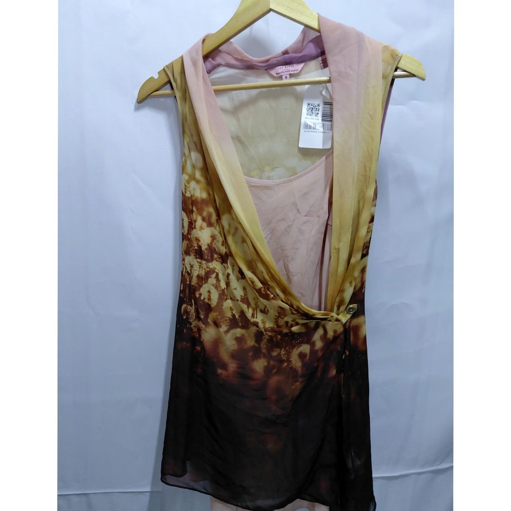 Ted Baker Ted Baker London Dandelion Print Sheer Dress Gradient Chiffon Midi 0 Beige Sleeveless Draped Neckline Fully Lined Party/Cocktail Womens Dress Size XS / US 0-2 / IT 36-38 - 2 Thumbnail