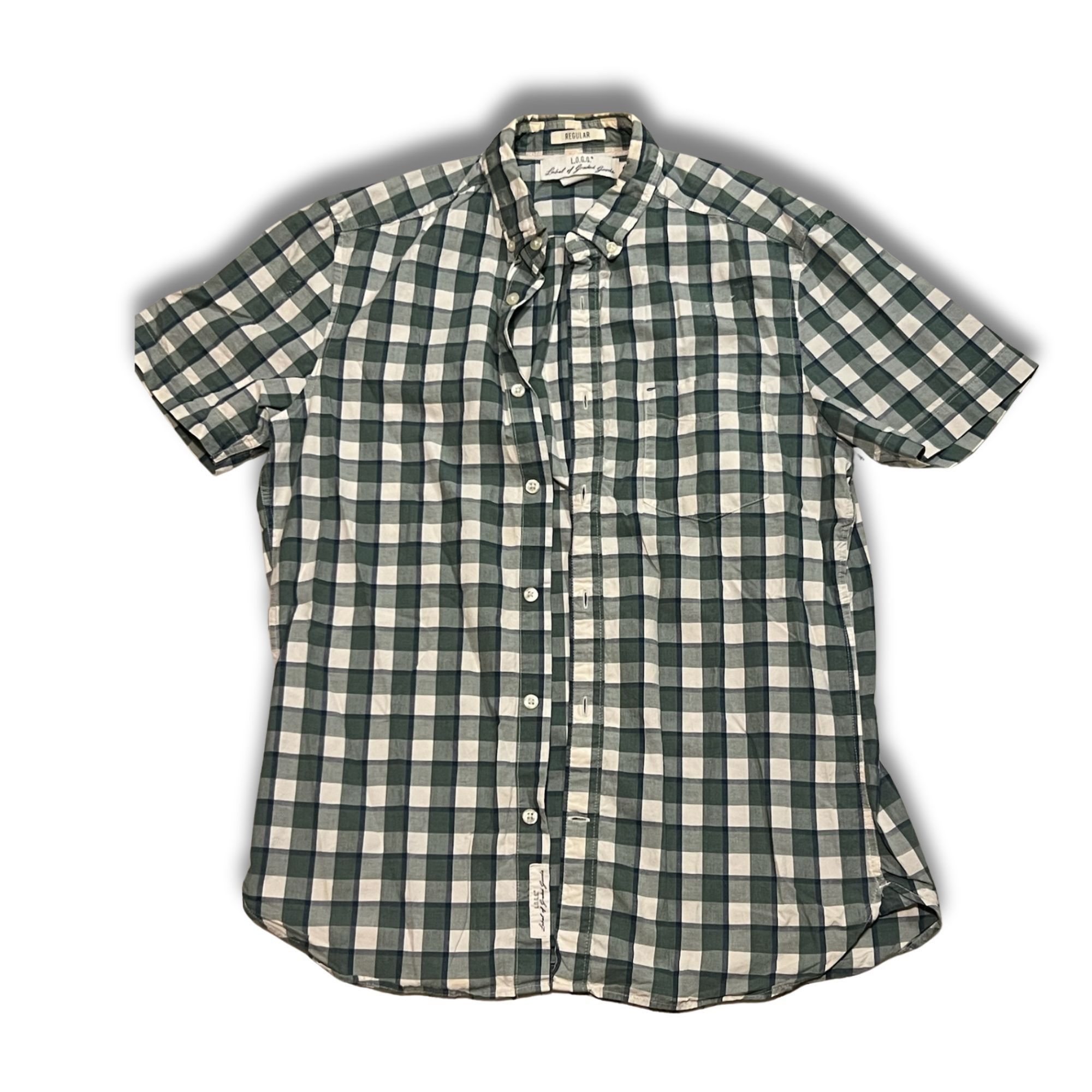 H&M Mens Green & White Plaid Short Sleeve Casual Shirt Regular F Size US M / EU 48-50 / 2 - 2 Thumbnail