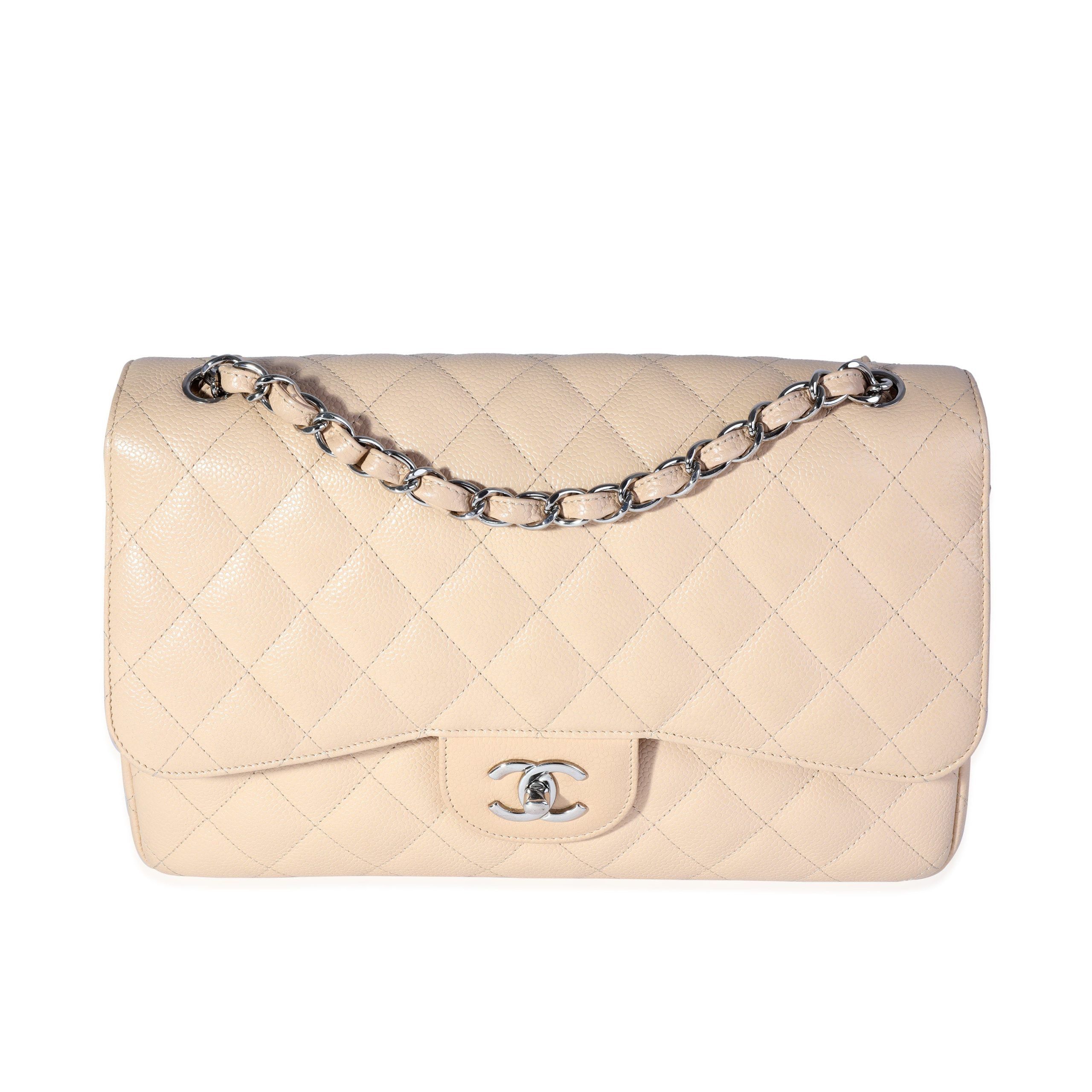 image of Chanel Beige Quilted Caviar Jumbo Classic Double Flap Bag, Women's