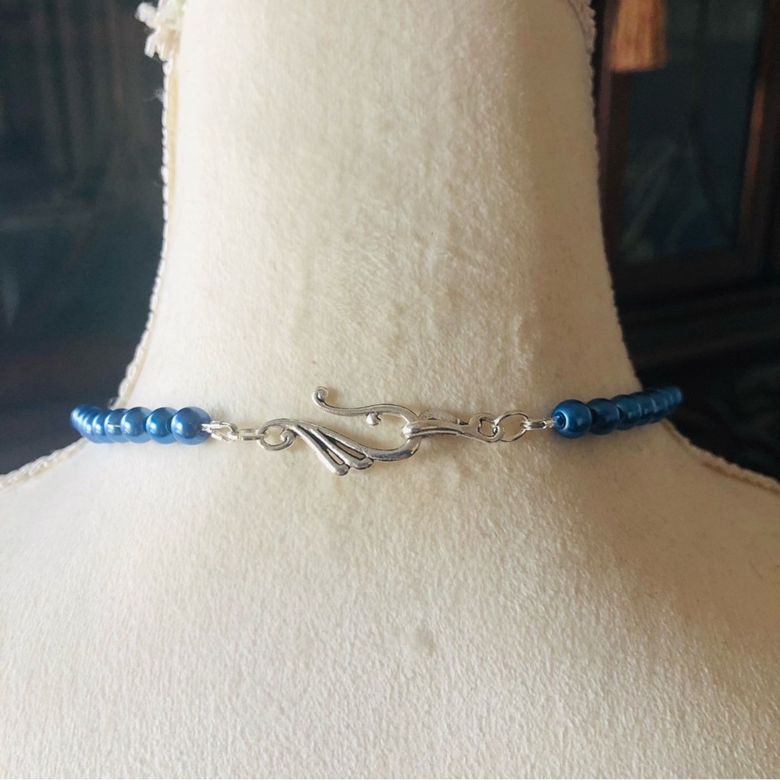 Handmade Handcrafted repurpose blue stone fringe Pearl necklace Size ONE SIZE - 8 Thumbnail