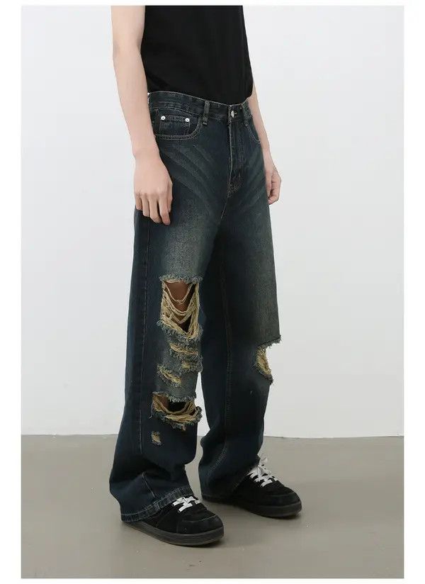 VIBE American high street retro men's straight loose ripped jeans Size US 32 / EU 48 - 3 Thumbnail