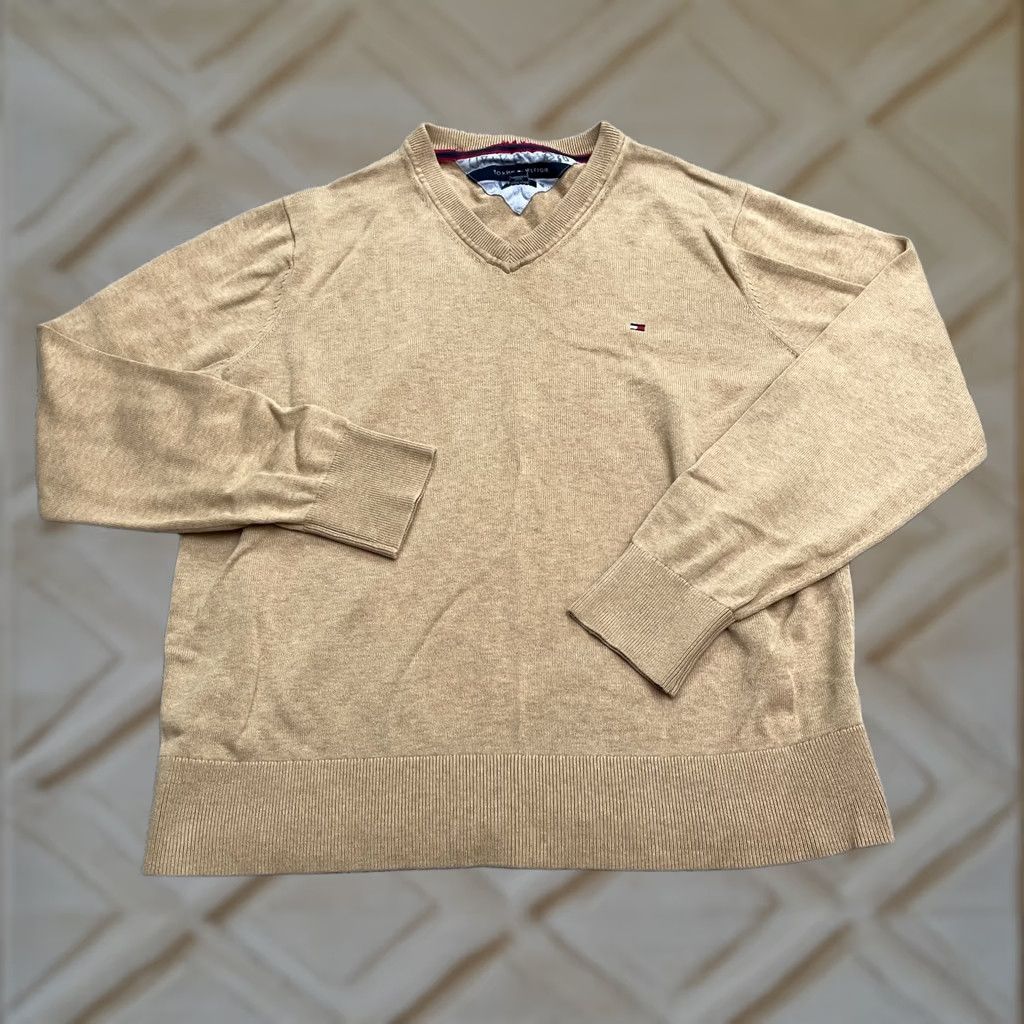Tommy Hilfiger Tommy Hilfiger Sweater Pullover Men Large Brown V-Neck Classic Pima Cotton Short Size US L / EU 52-54 / 3 - 1 Thumbnail