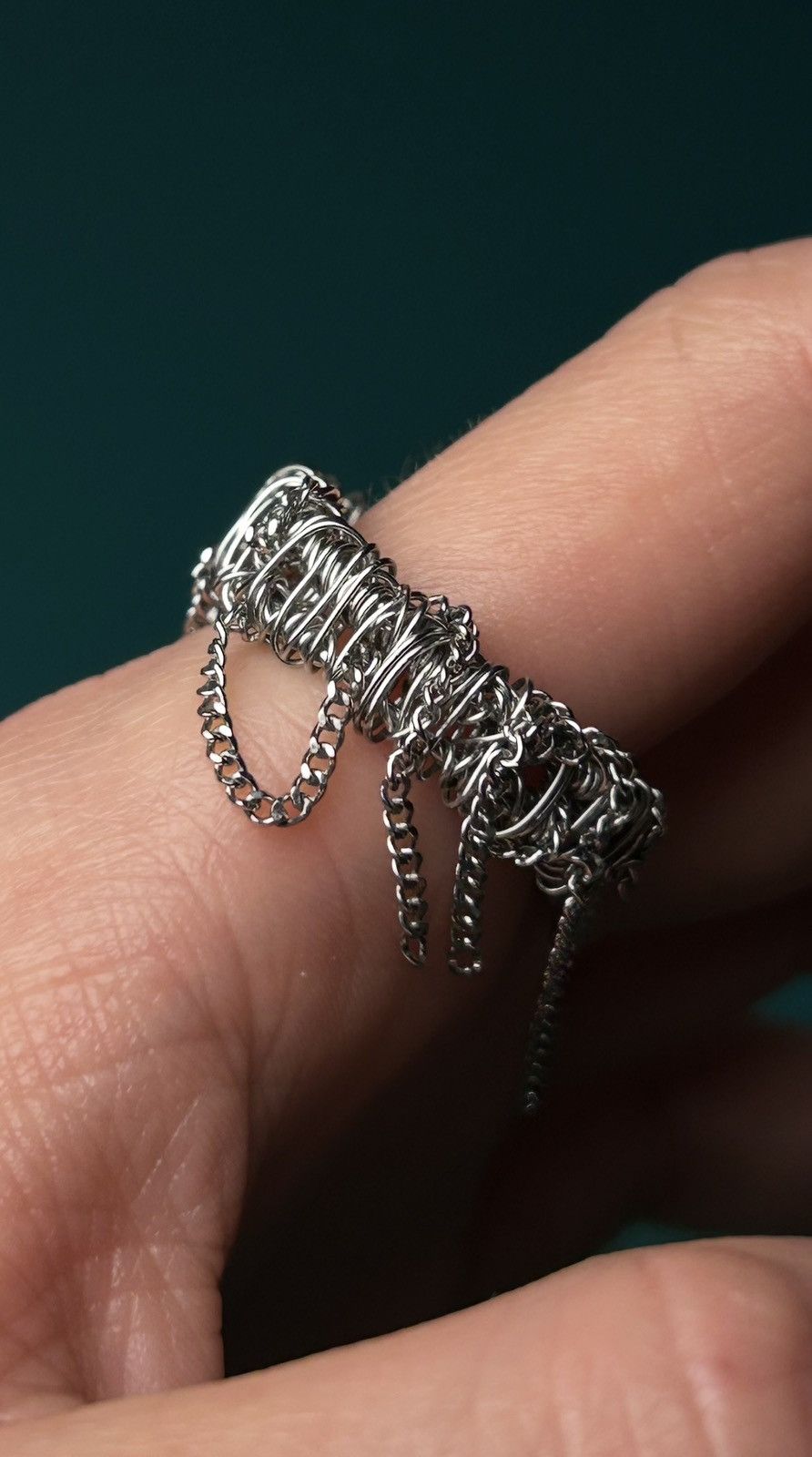 Seditionaries Handmade Stainless Steel Ring with chains Size ONE SIZE - 3 Thumbnail